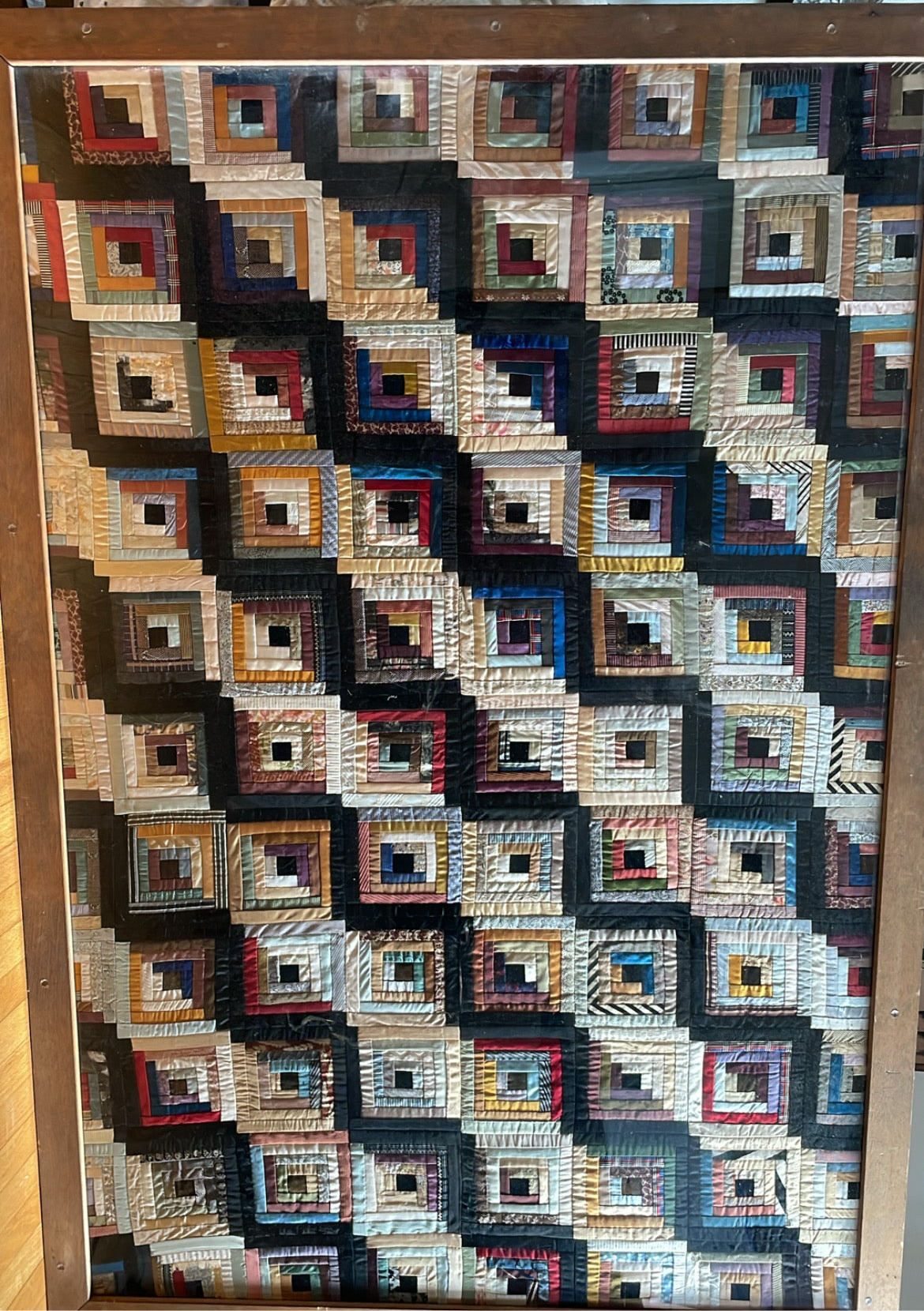 Framed 1860s Era Log Cabin Quilt