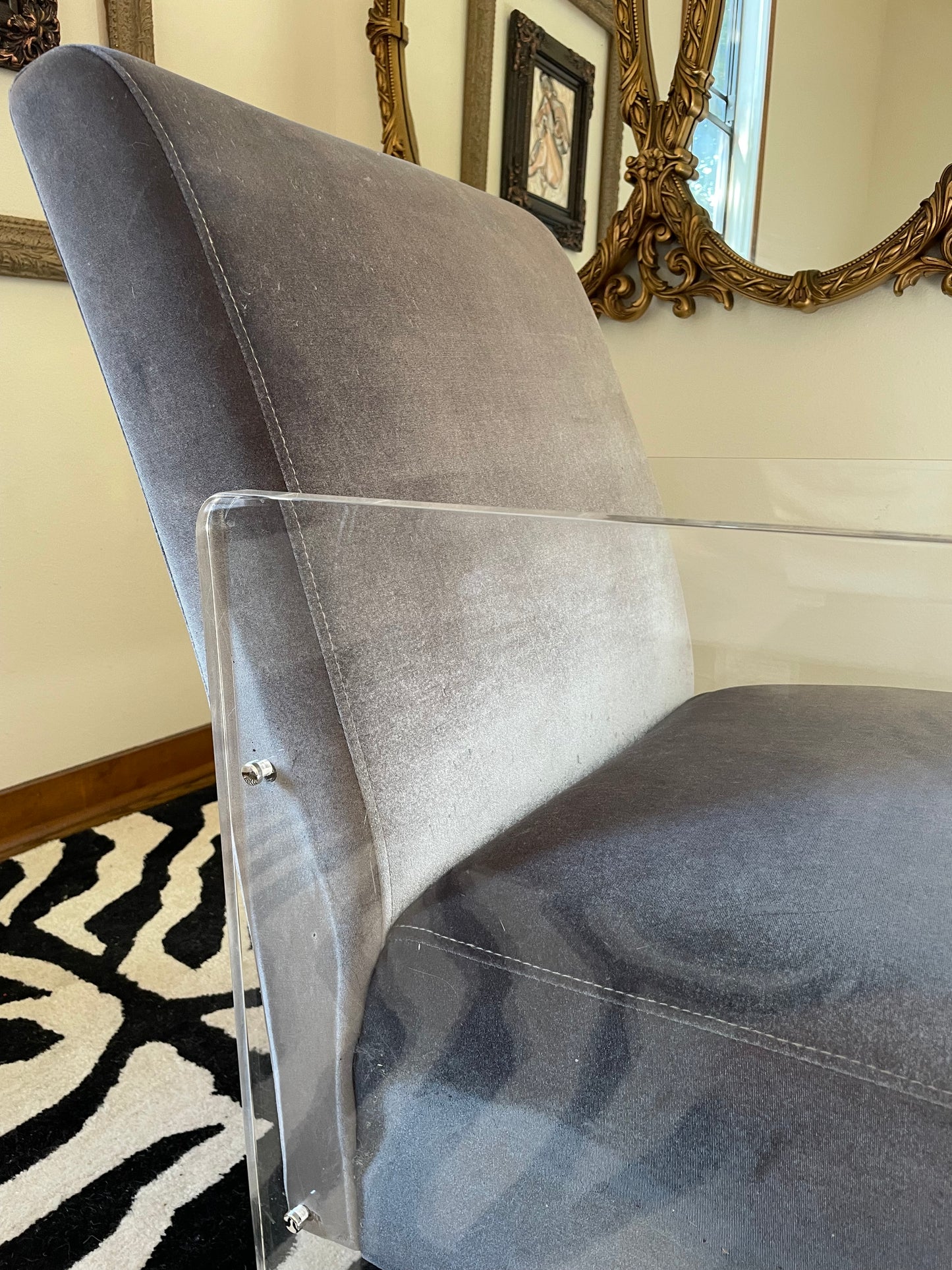 1980s Periwinkle Velvet Chair with Acrylic Sides