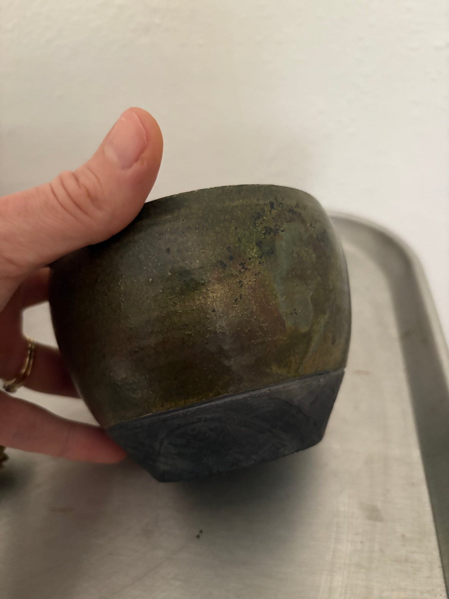 Iridescent Green Raku Fired Bowl (FREE SHIPPING)
