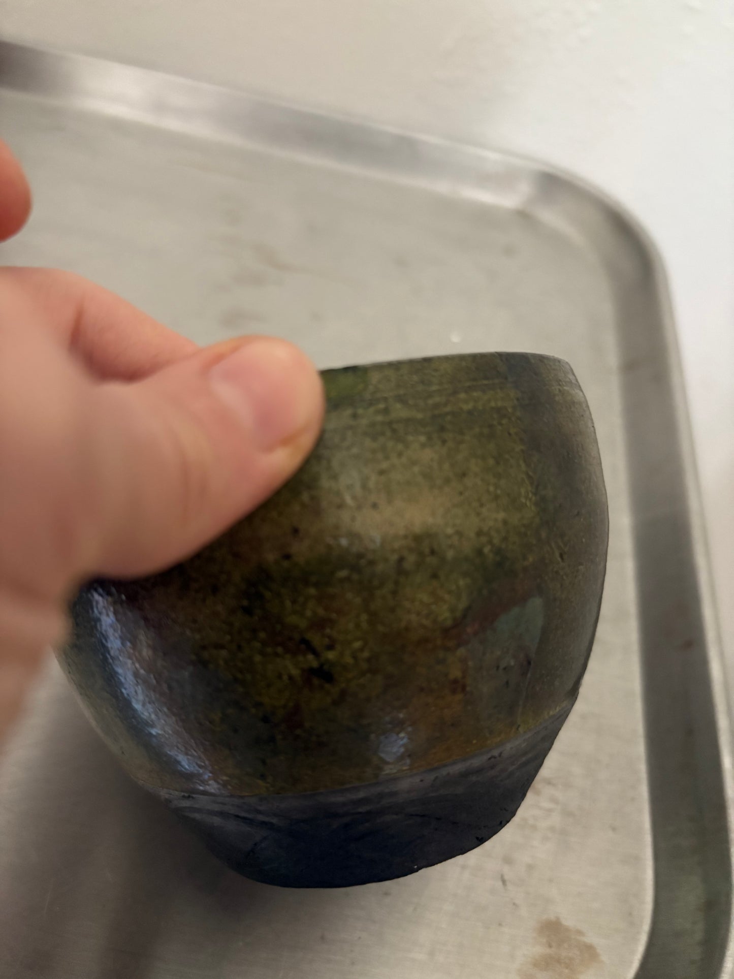 Iridescent Green Raku Fired Bowl (FREE SHIPPING)