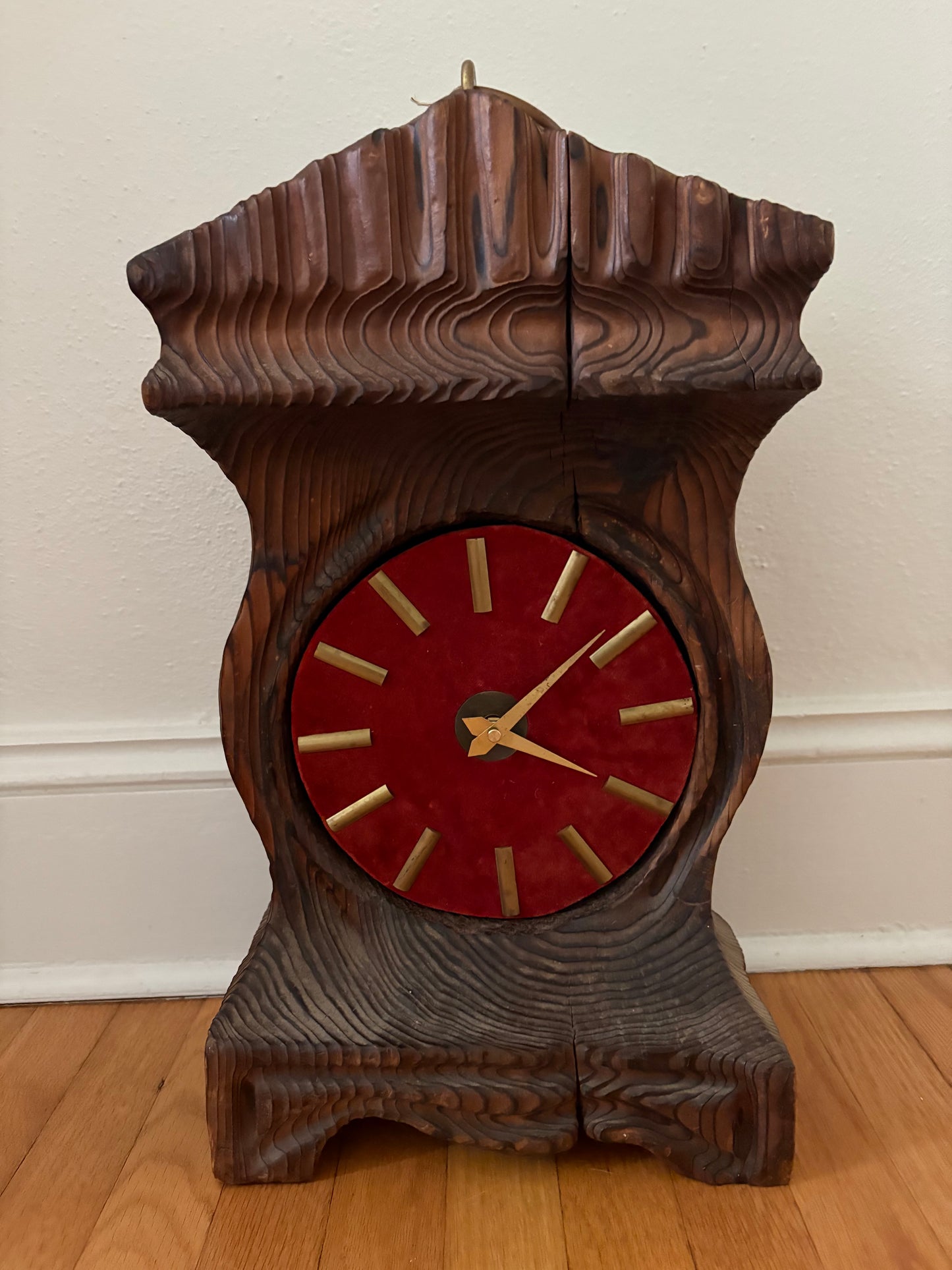1970s Carved Wood Folk Art Clock (FREE SHIPPING)