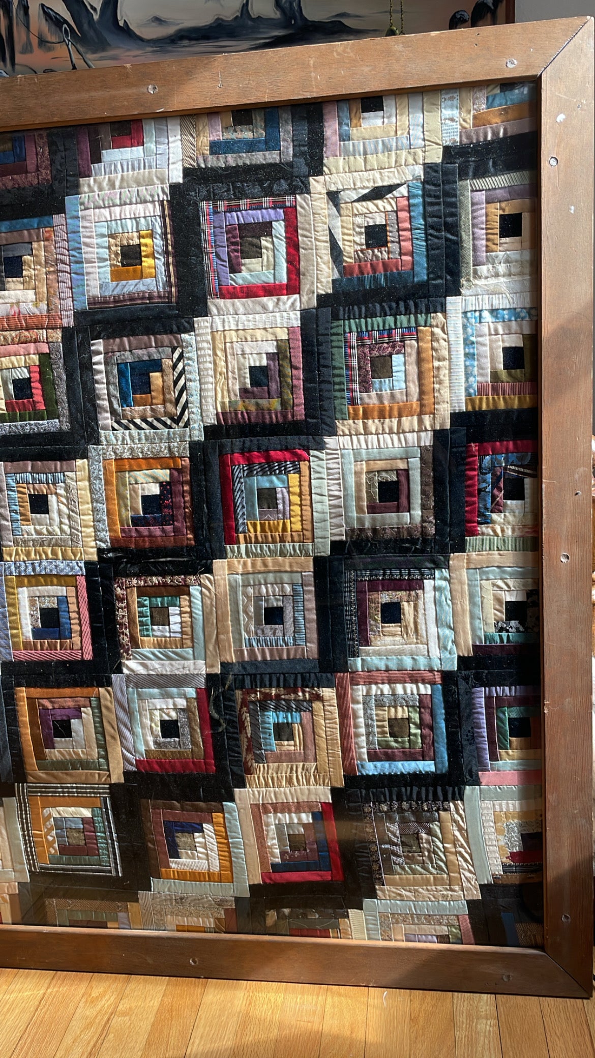 Framed 1860s Era Log Cabin Quilt