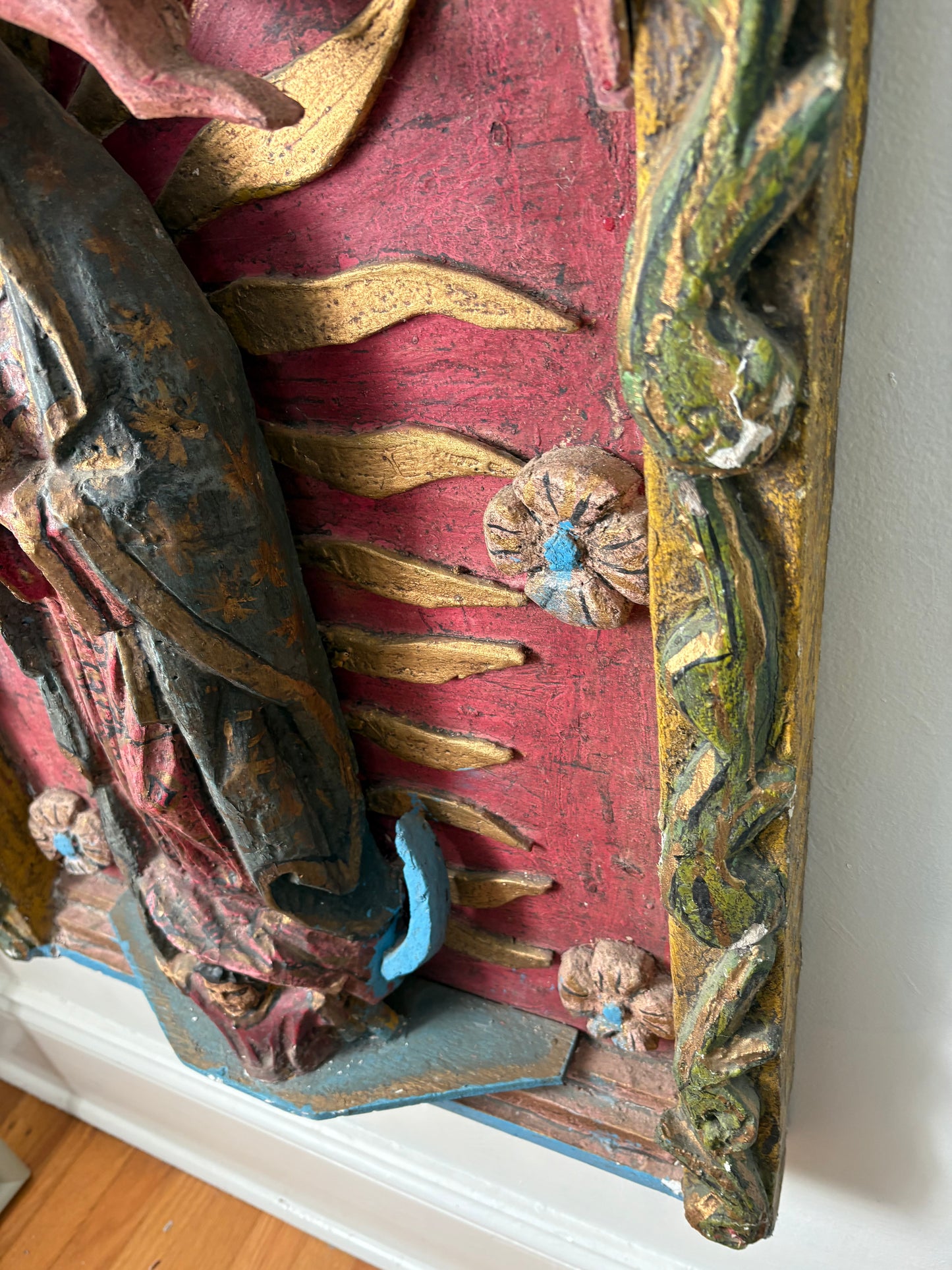Massive Vintage Plaster Folk Art Our Lady of Guadalupe Santos Shrine