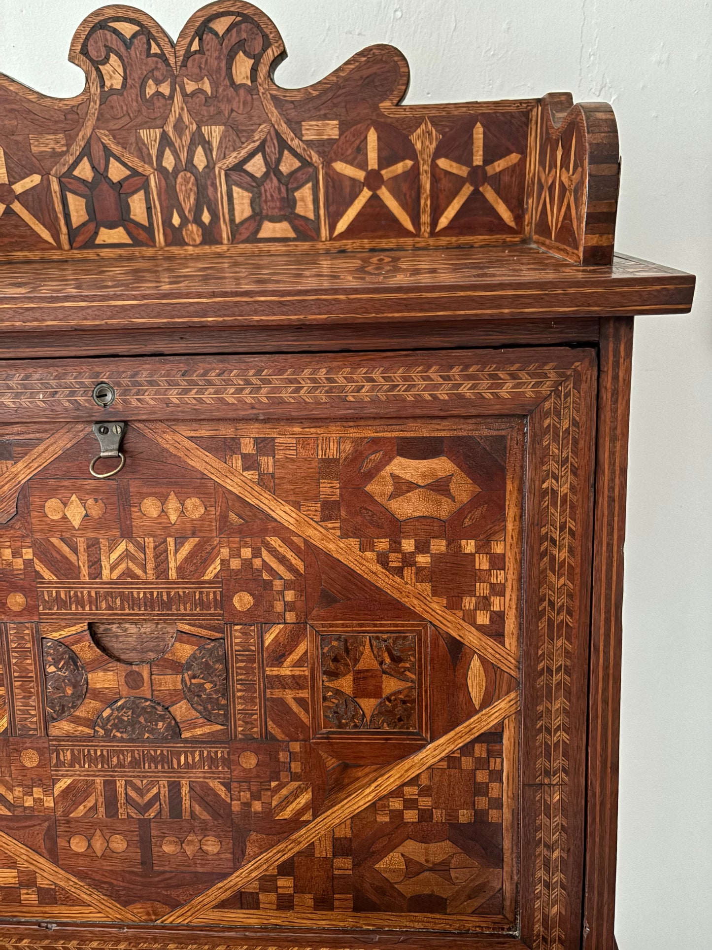 Antique American Marquetry Desk, Chair and Inner Box