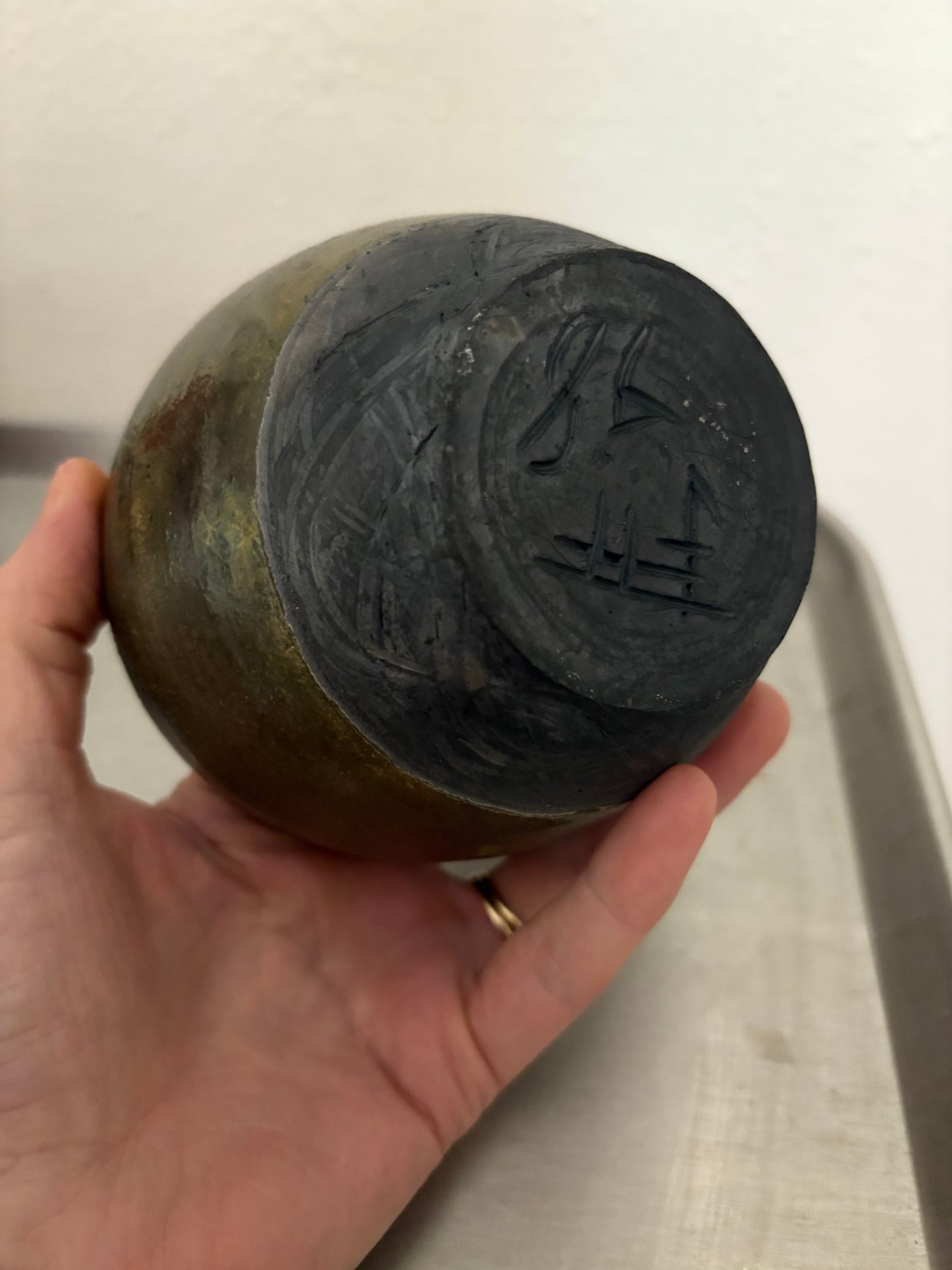 Iridescent Green Raku Fired Bowl (FREE SHIPPING)