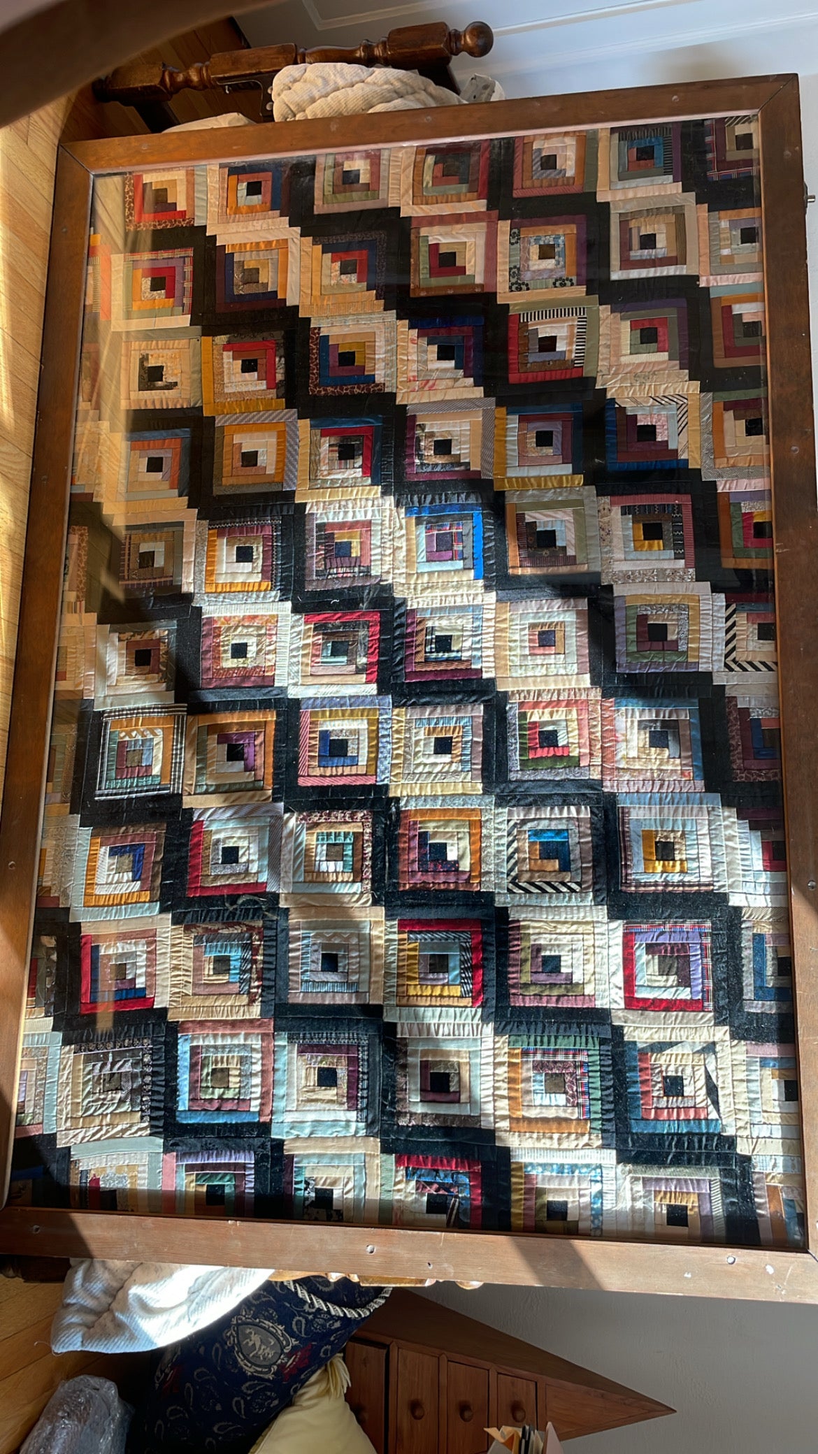 Framed 1860s Era Log Cabin Quilt