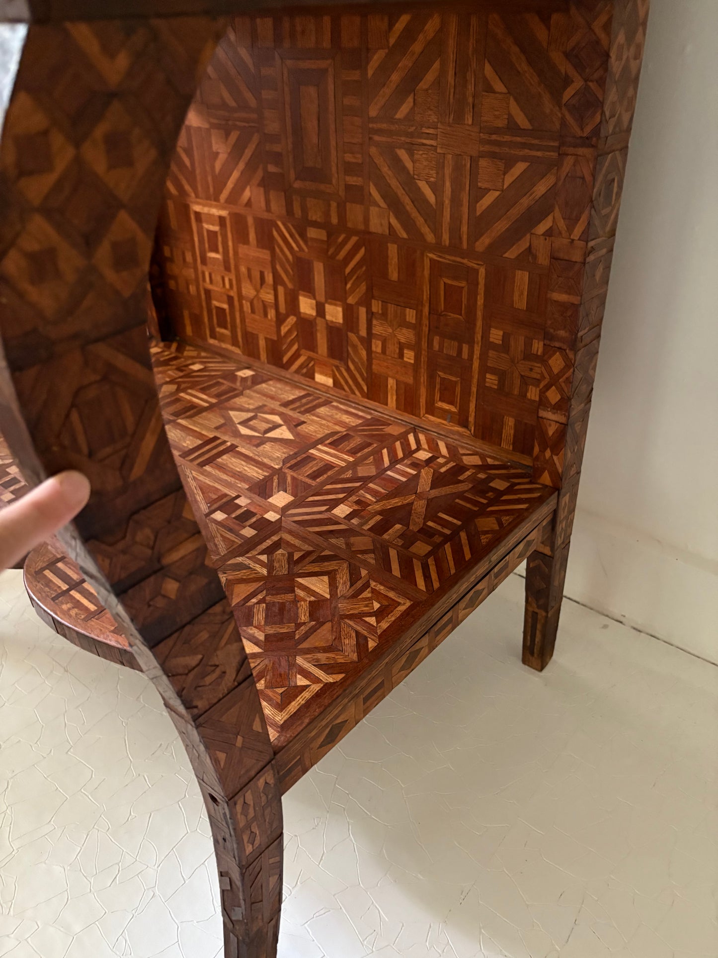 Antique American Marquetry Desk, Chair and Inner Box