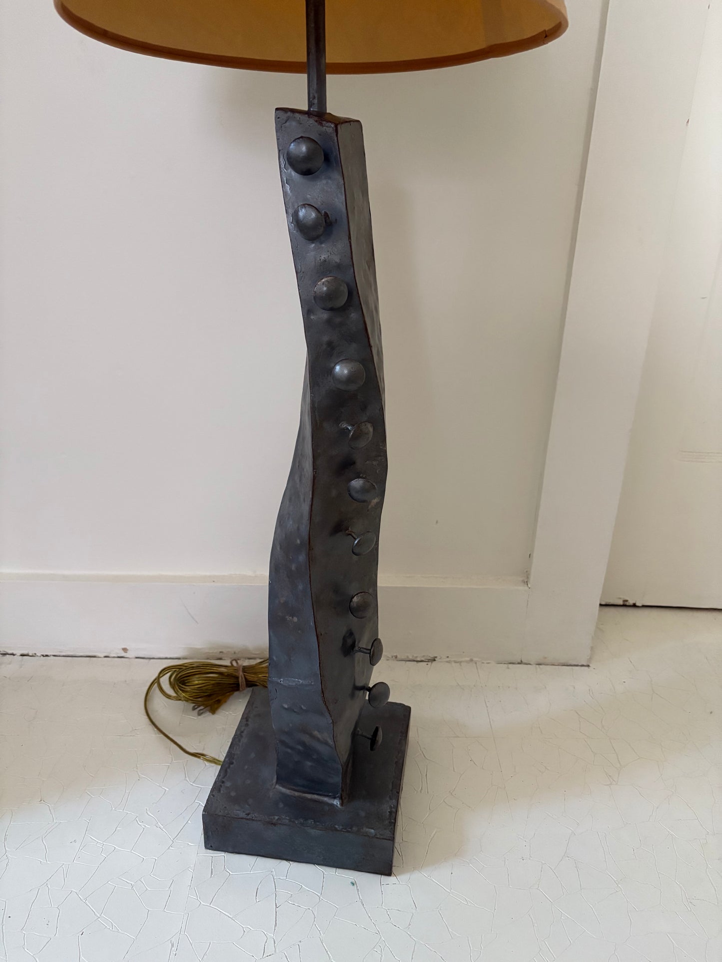 Modernist Hammered Metal Lamp with 1960s World Map Shade (FREE SHIPPING)