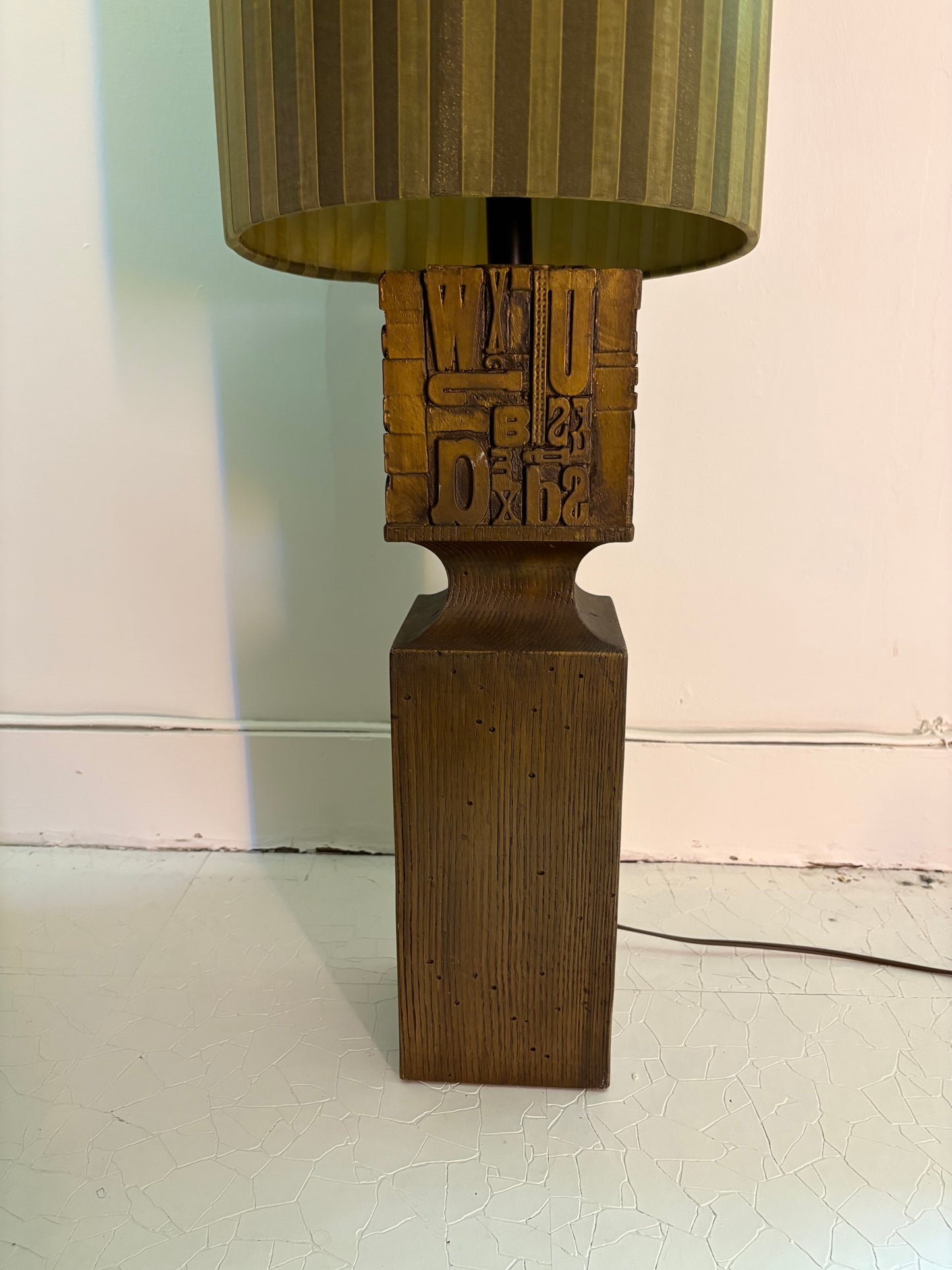 1960s Resin Printers Block Lamp with Striped Shade