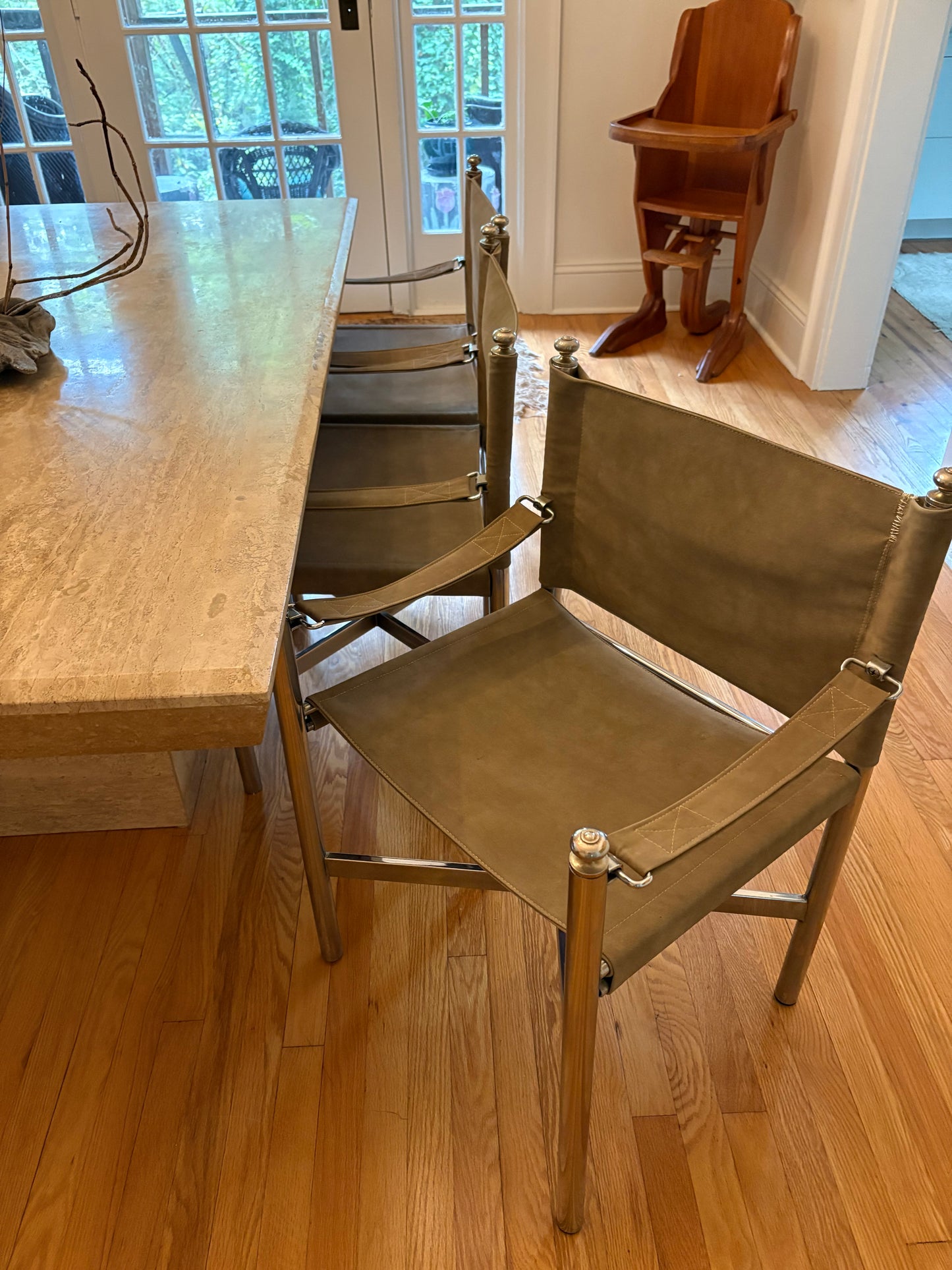 Set of 6 1960s Chrome & Suede Pace Furniture Collection Campaign Chairs