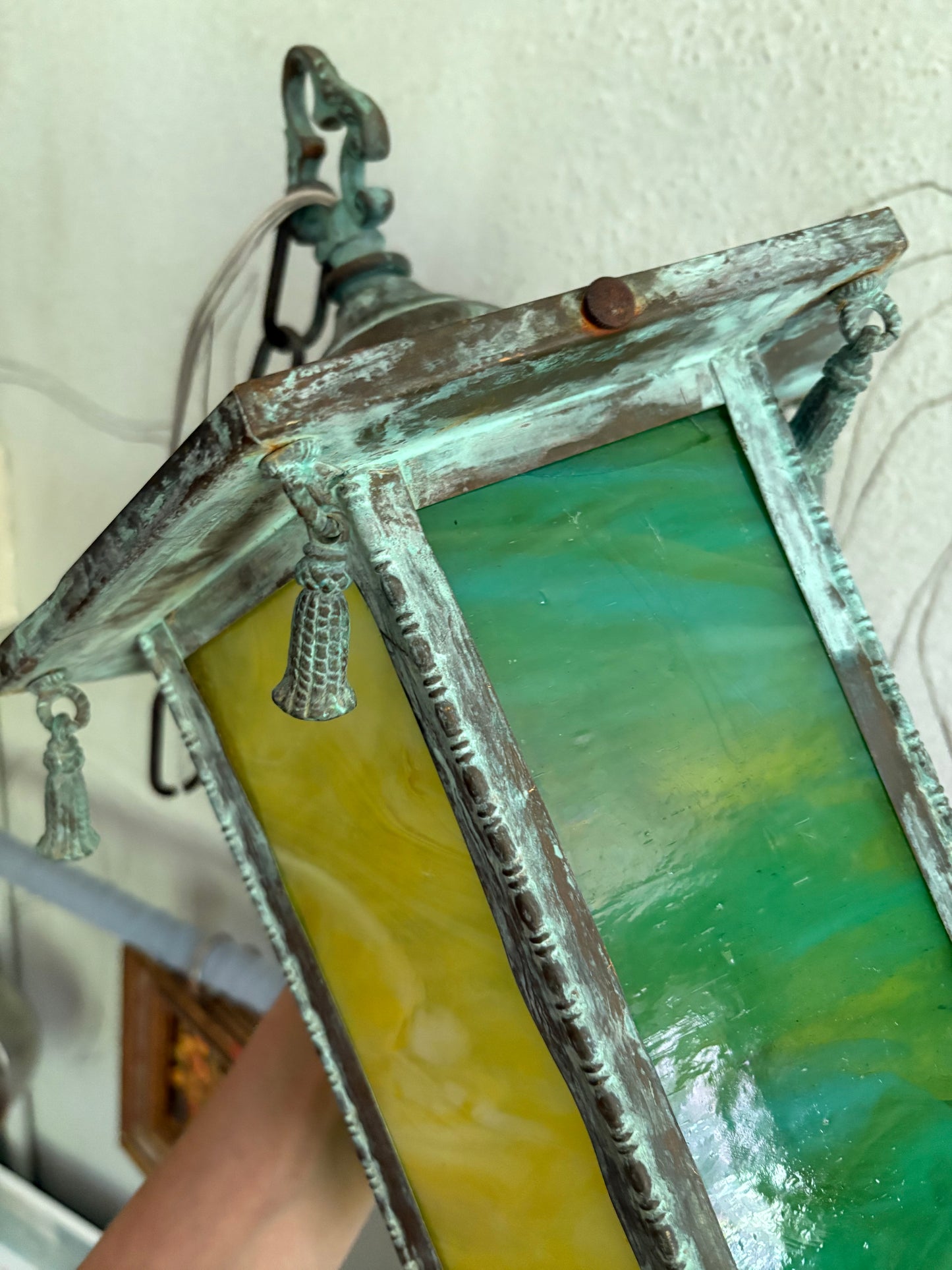 1930s Copper and Glass Pagoda Lantern with Tassels (FREE SHIPPING)