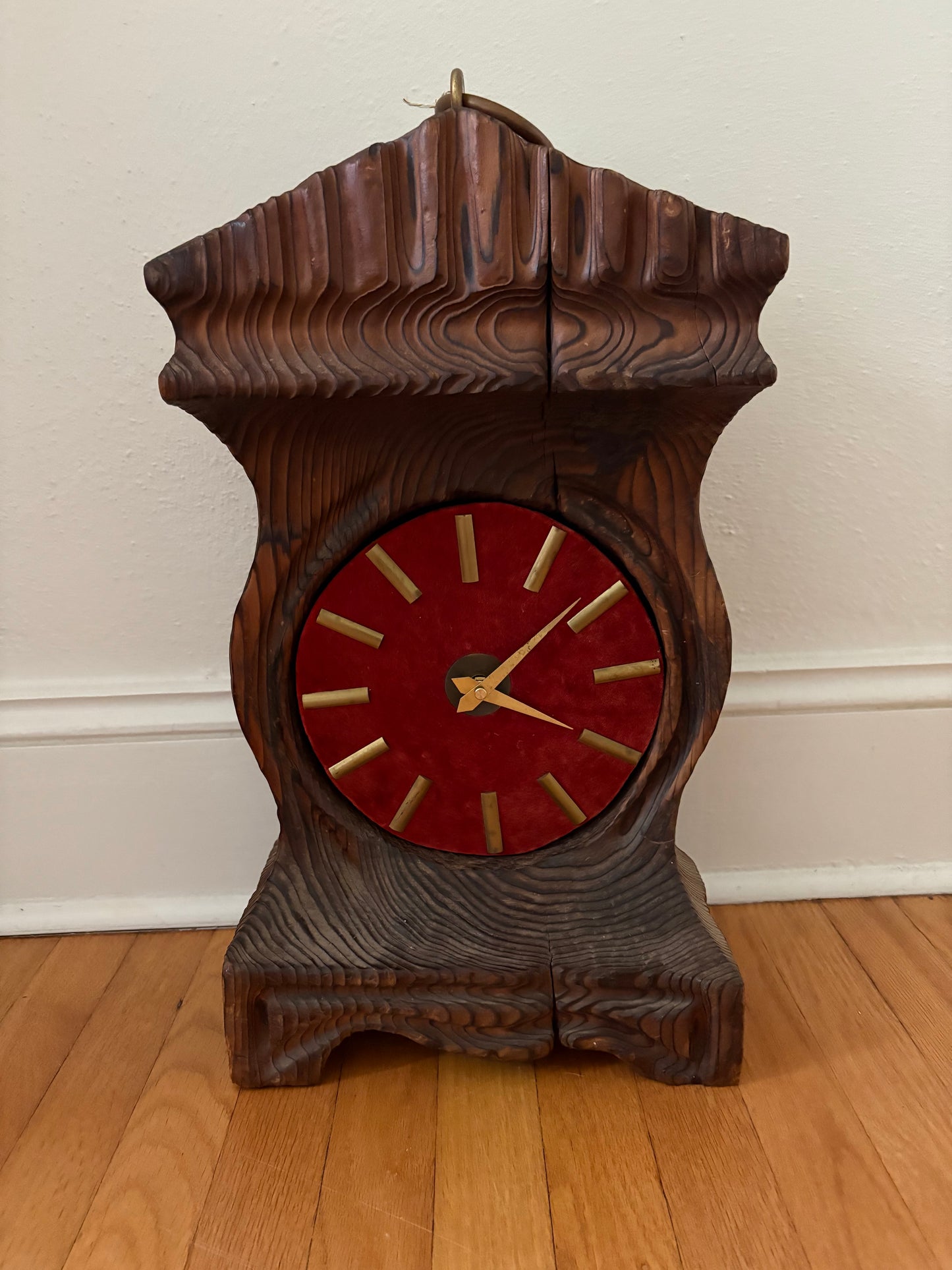 1970s Carved Wood Folk Art Clock (FREE SHIPPING)