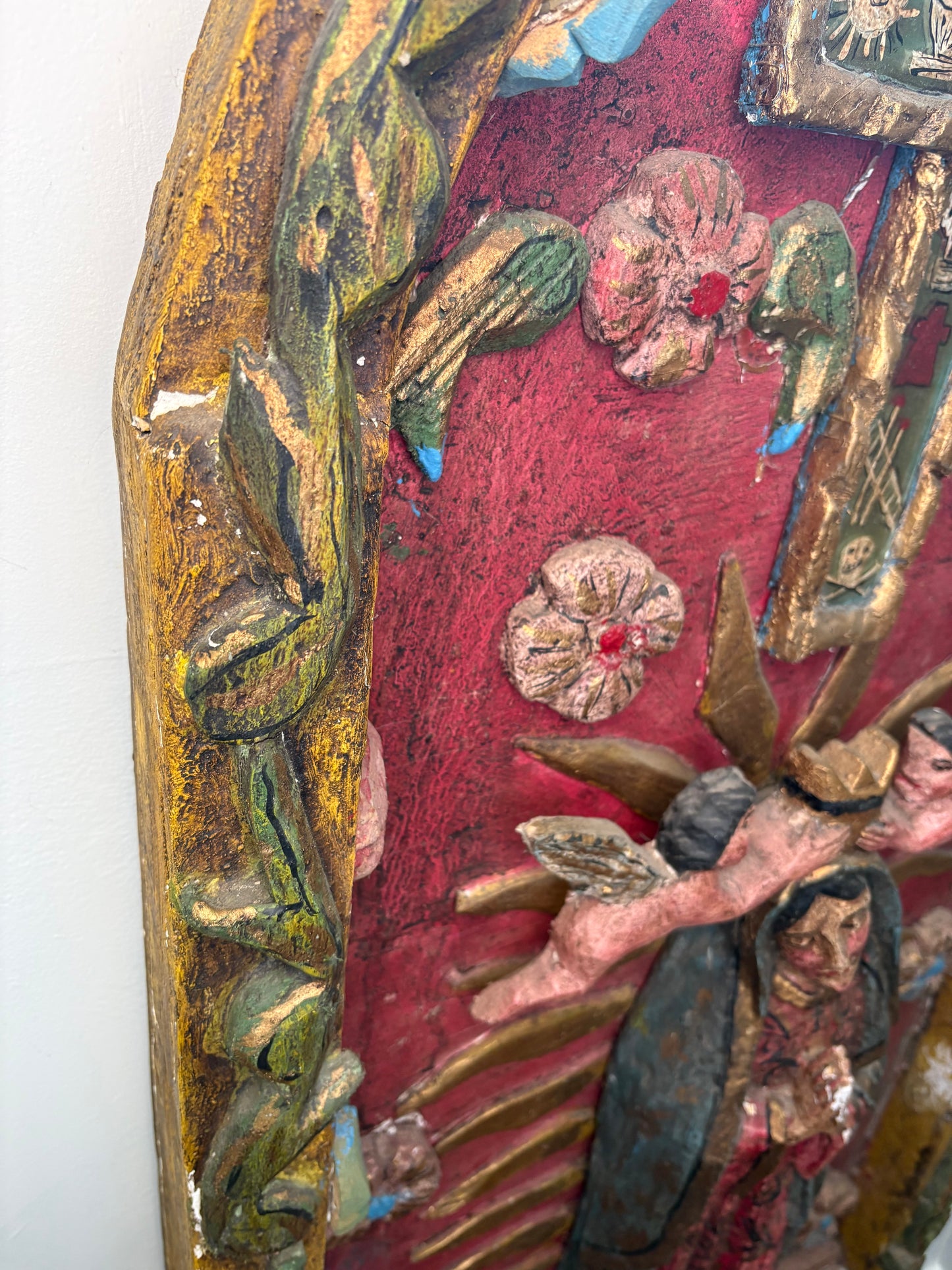 Massive Vintage Plaster Folk Art Our Lady of Guadalupe Santos Shrine