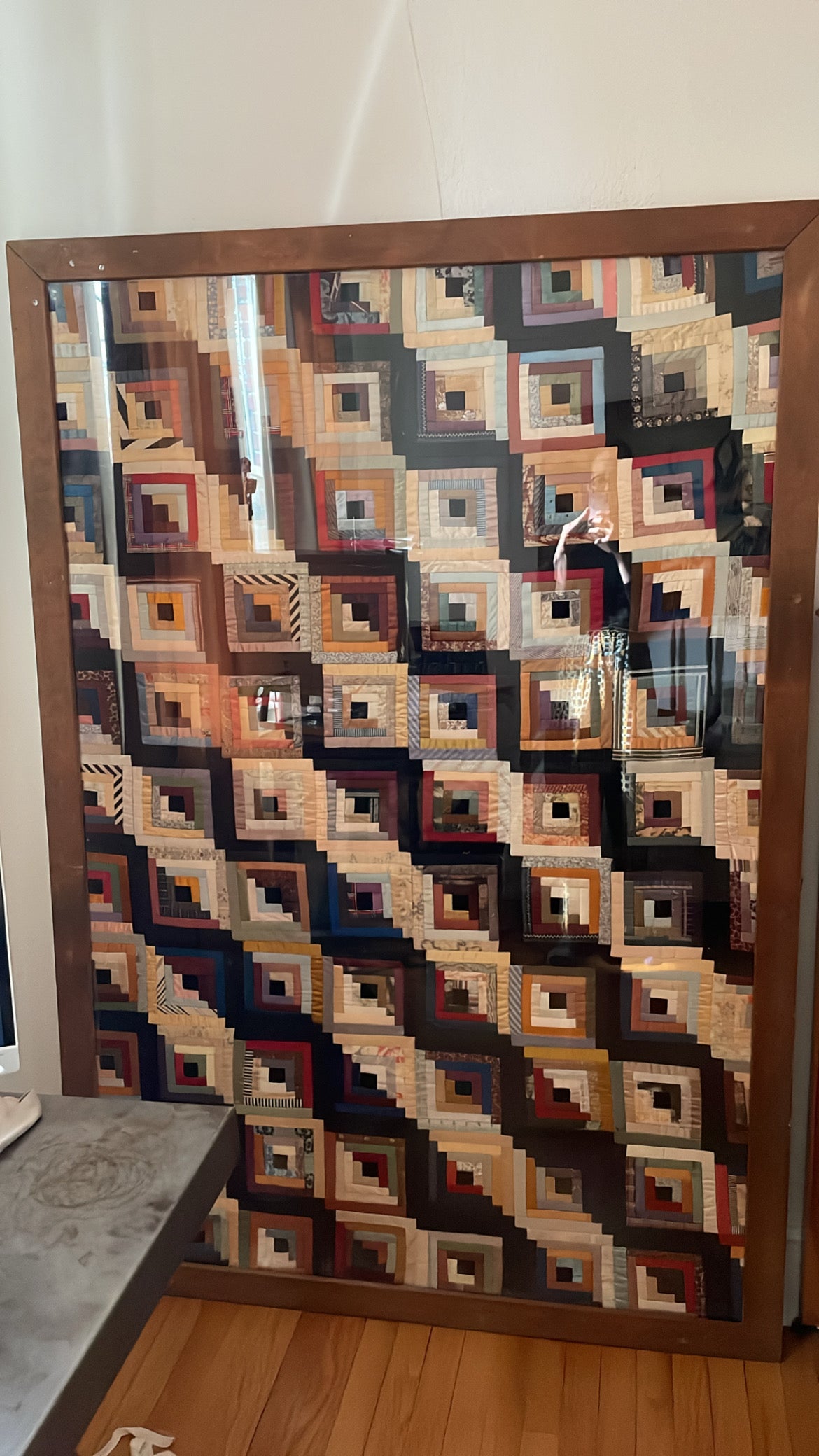Framed 1860s Era Log Cabin Quilt