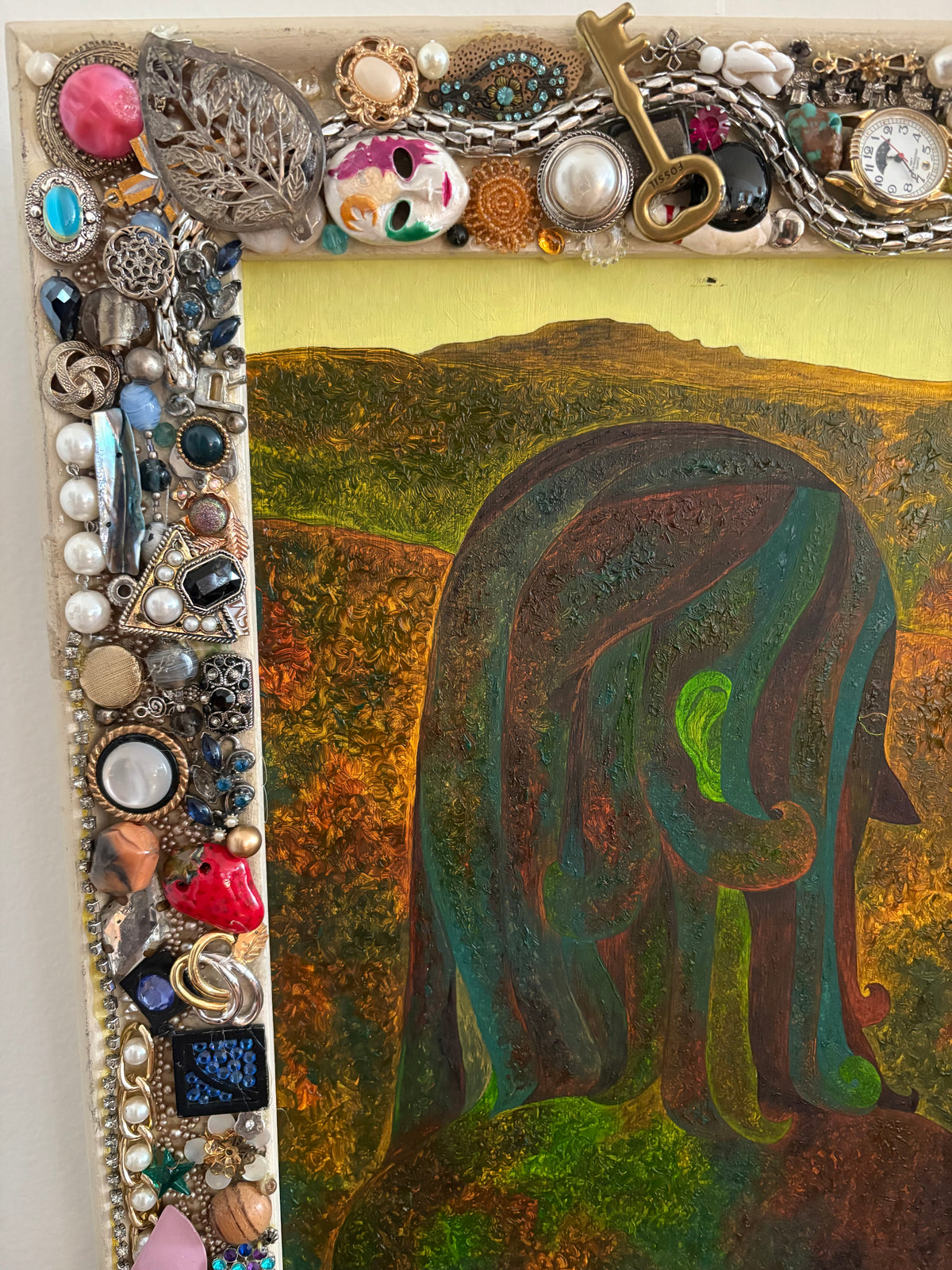 Modern Figurative Painting in a Vintage Assemblage Frame (FREE SHIPPING)