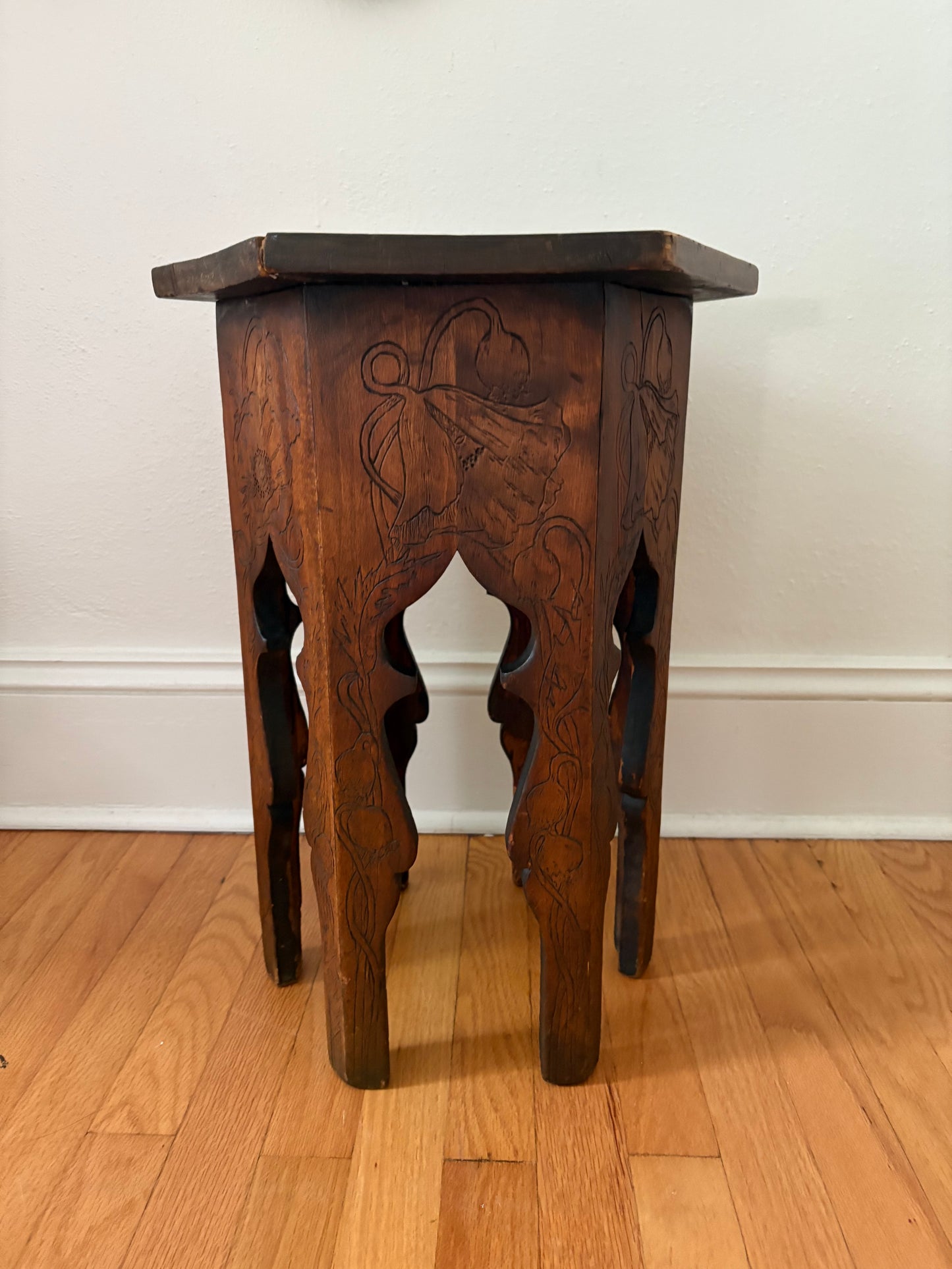 Antique Arts & Crafts Era Moorish Pyrography Stand (FREE SHIPPING)