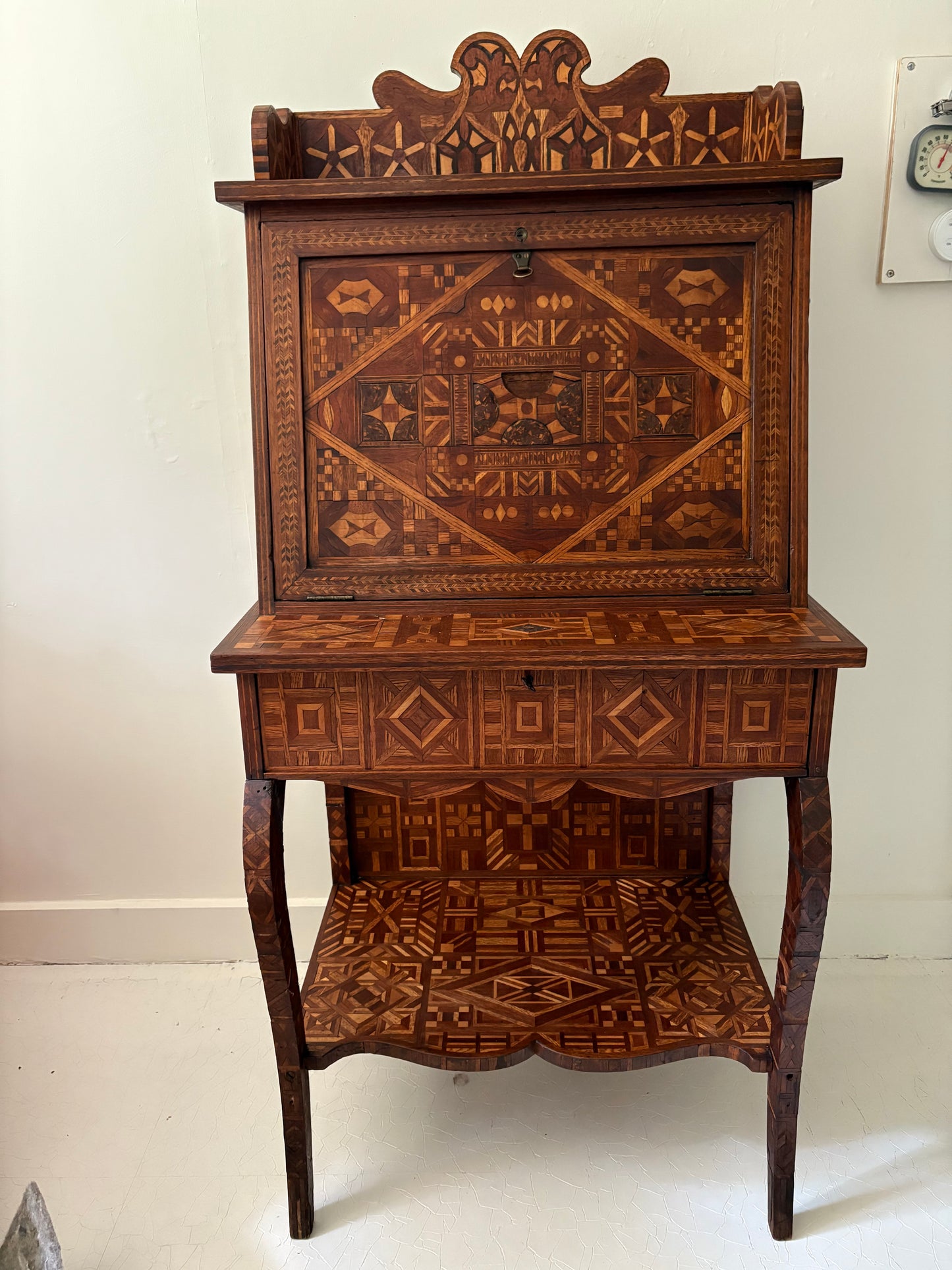 Antique American Marquetry Desk, Chair and Inner Box