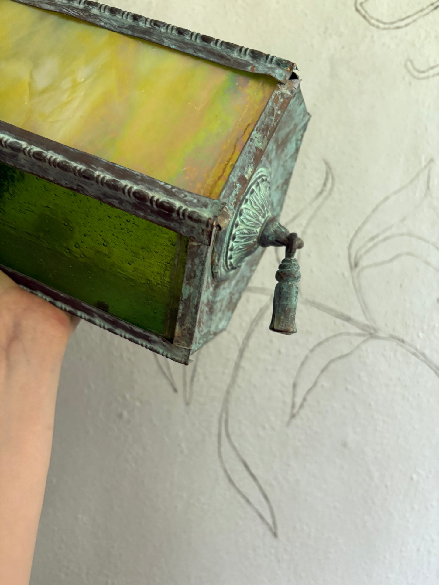 1930s Copper and Glass Pagoda Lantern with Tassels (FREE SHIPPING)