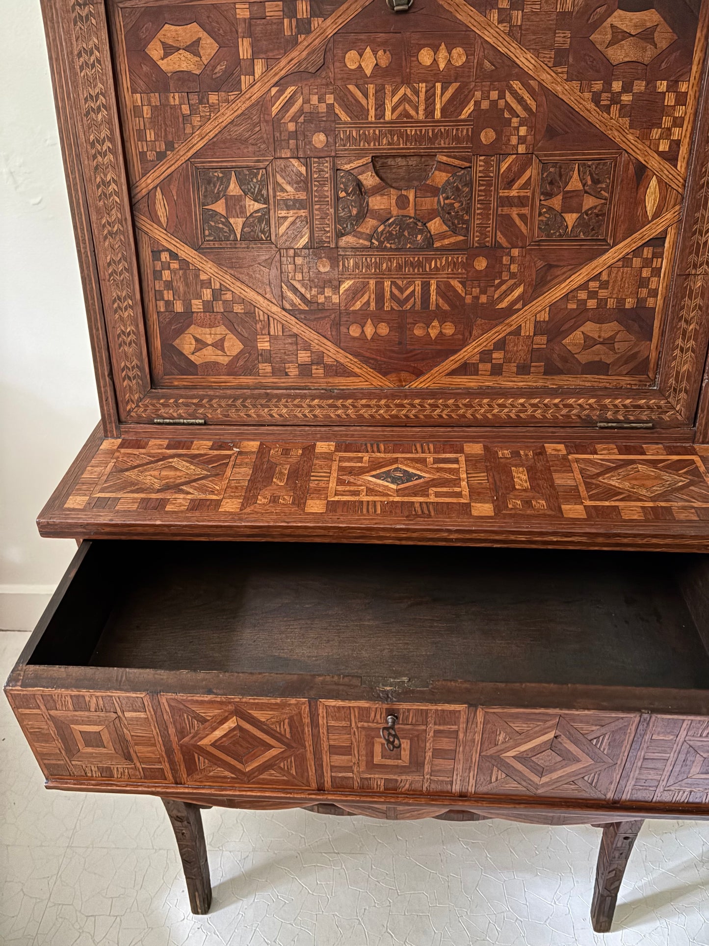 Antique American Marquetry Desk, Chair and Inner Box