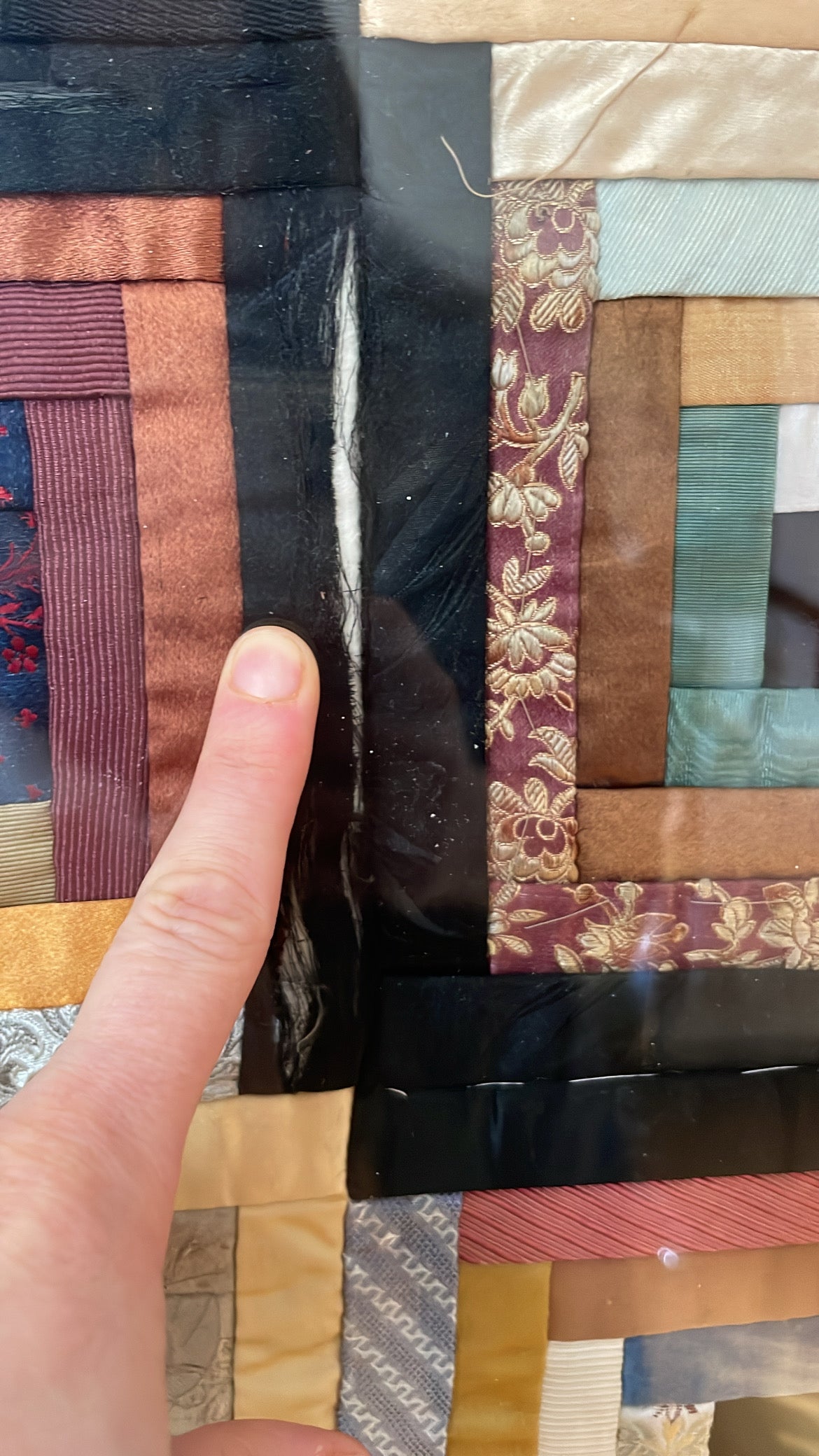 Framed 1860s Era Log Cabin Quilt
