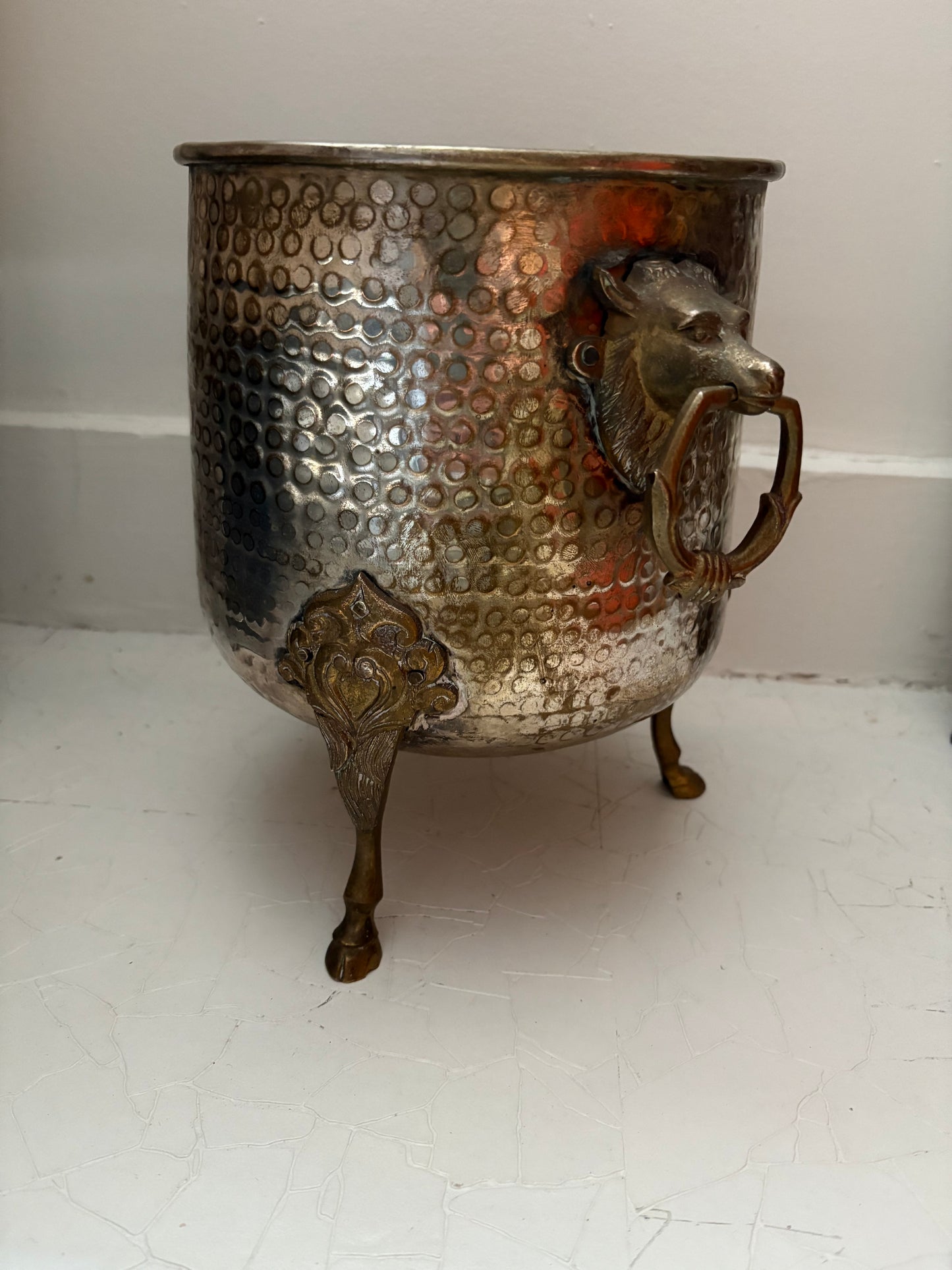 Rare Hammered Brass Stag Champagne Bucket or Planter (FREE SHIPPING)