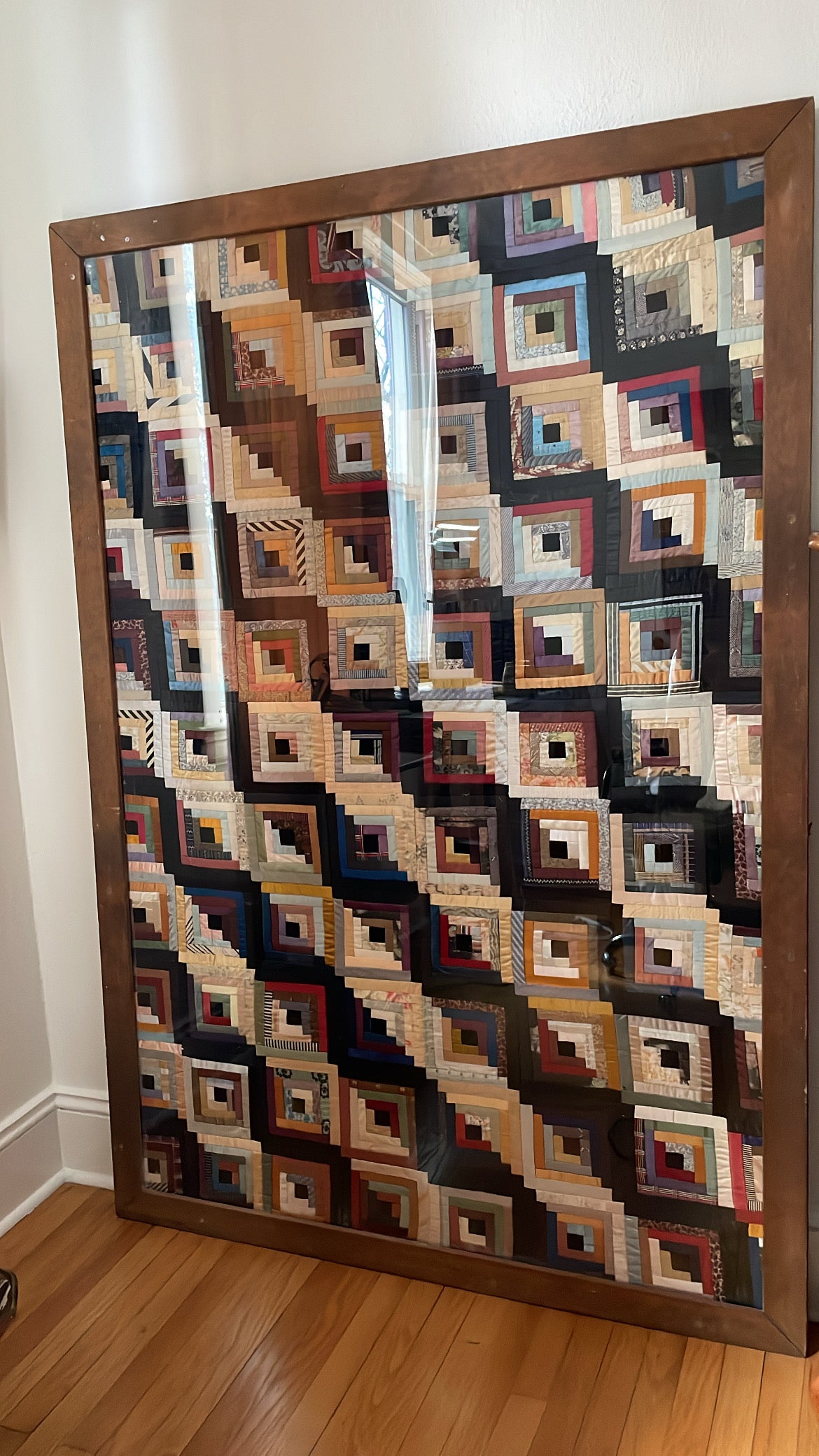Framed 1860s Era Log Cabin Quilt