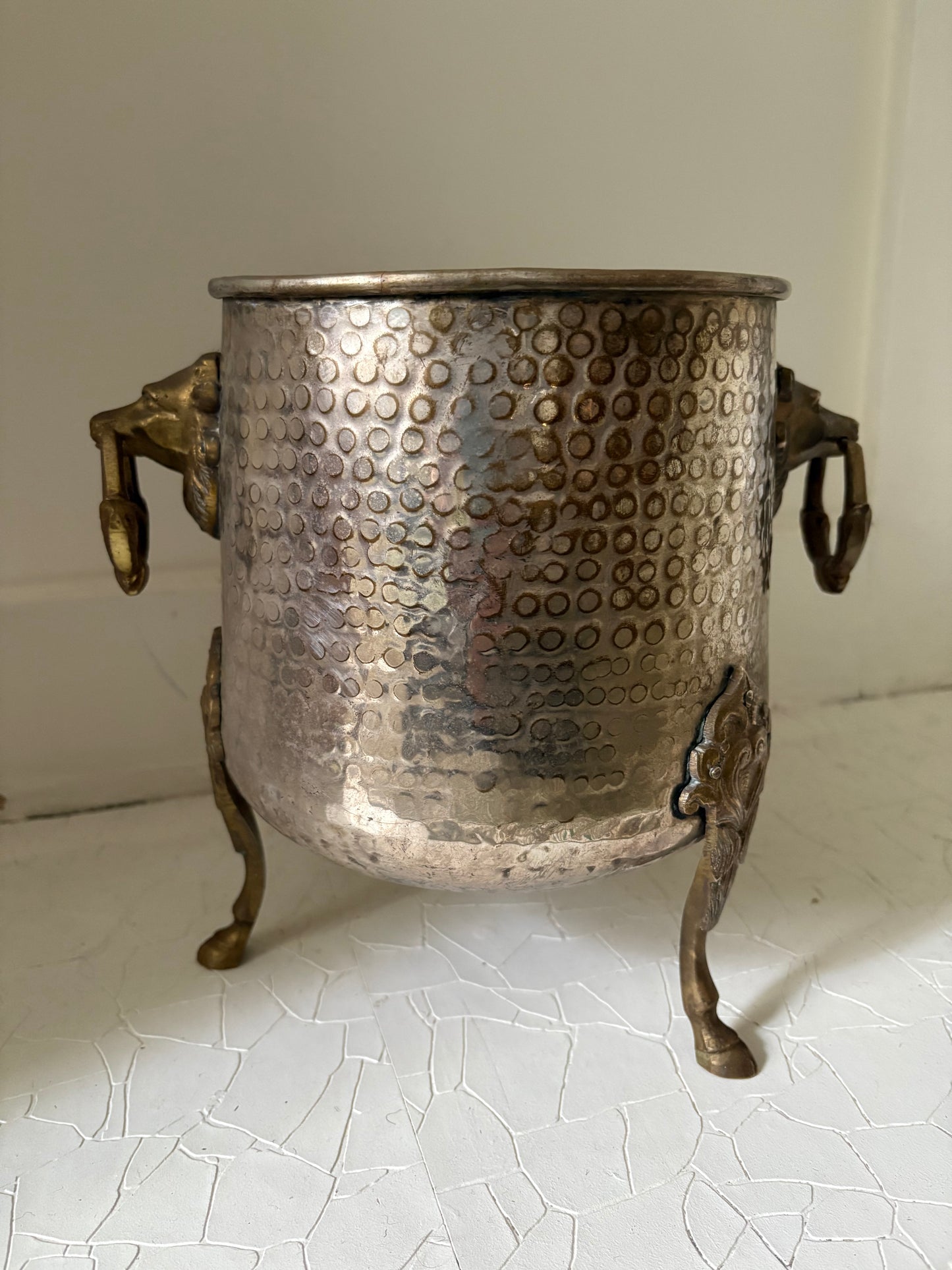 Rare Hammered Brass Stag Champagne Bucket or Planter (FREE SHIPPING)