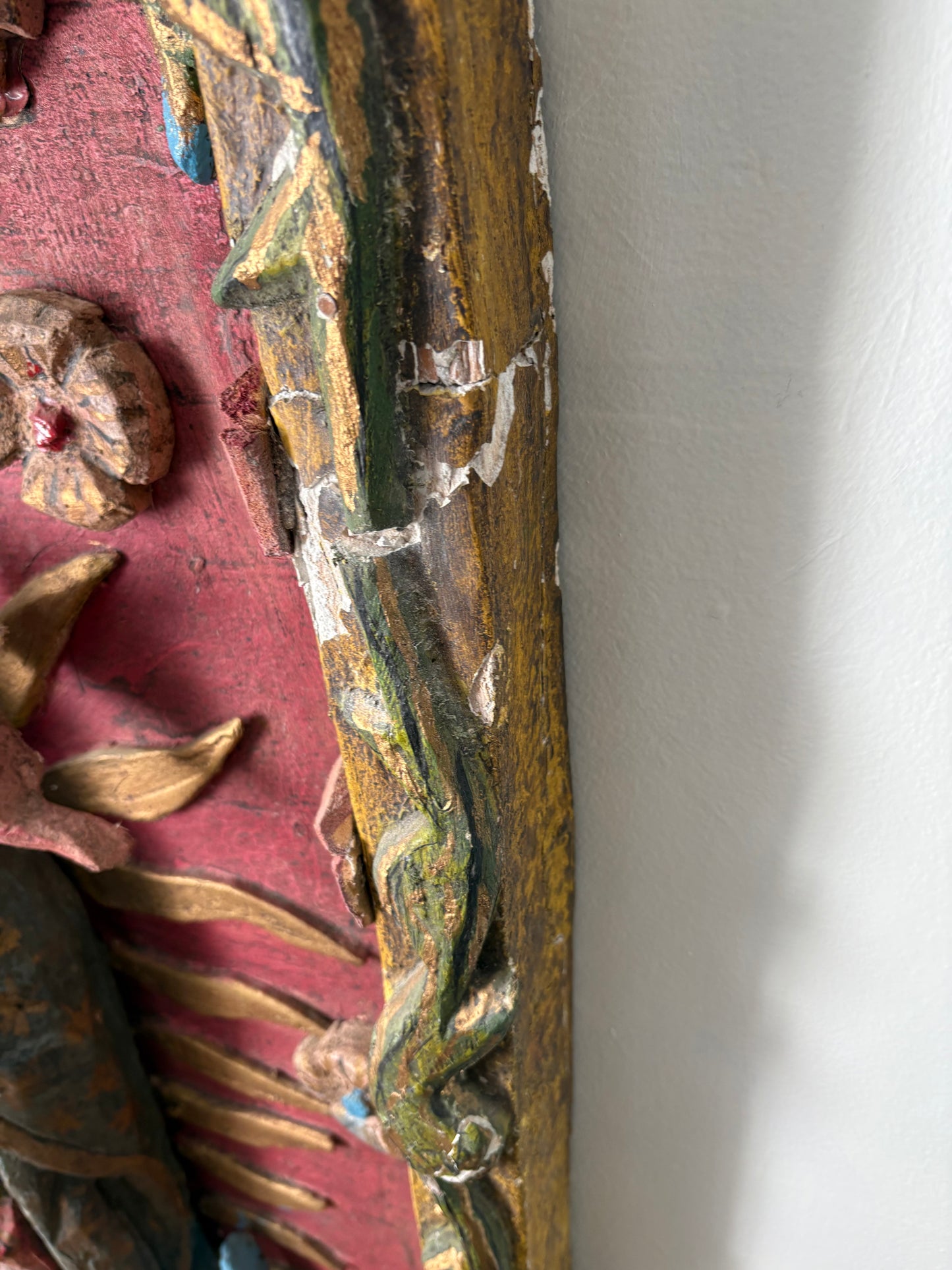 Massive Vintage Plaster Folk Art Our Lady of Guadalupe Santos Shrine