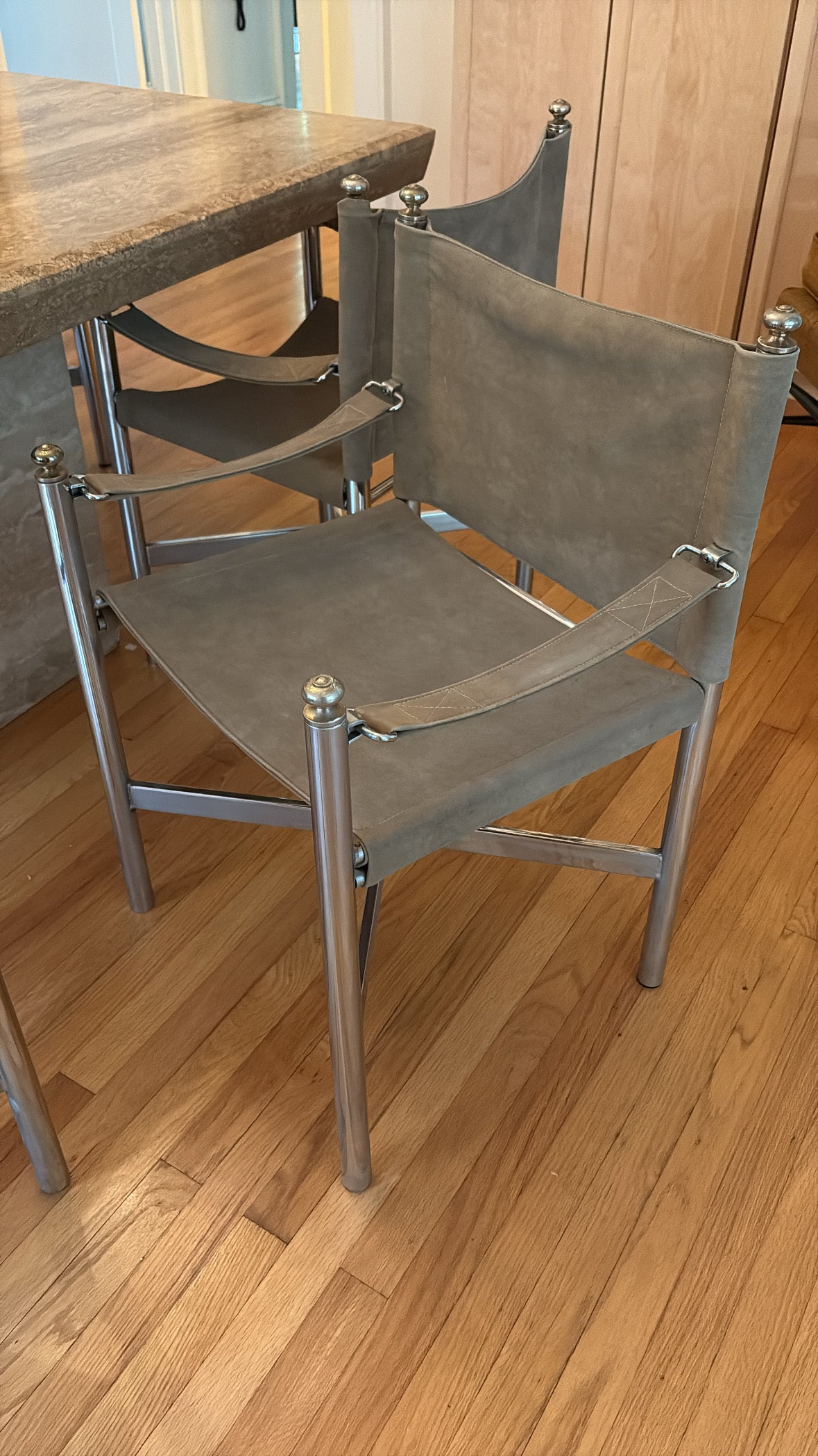 Set of 6 1960s Chrome & Suede Pace Furniture Collection Campaign Chairs