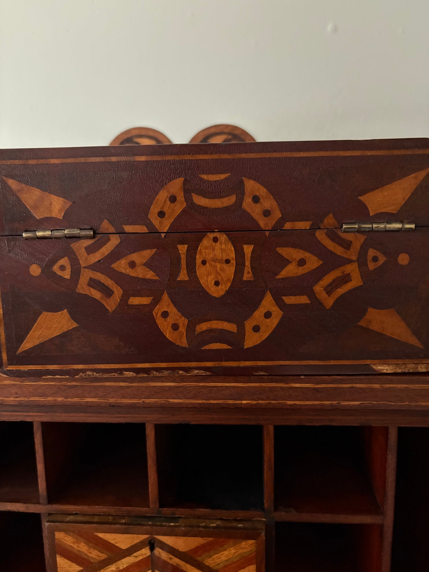 Antique American Marquetry Desk, Chair and Inner Box