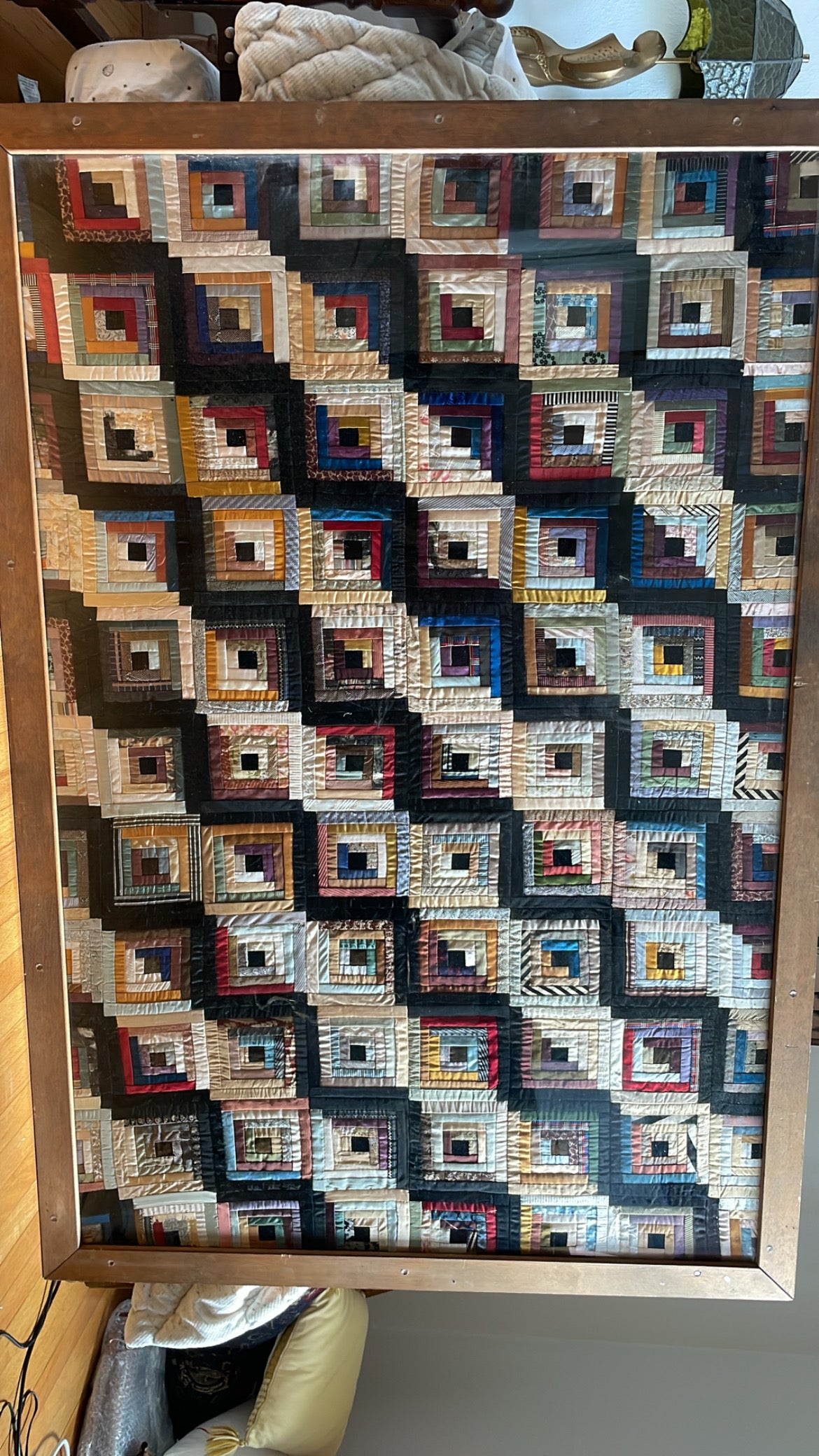Framed 1860s Era Log Cabin Quilt