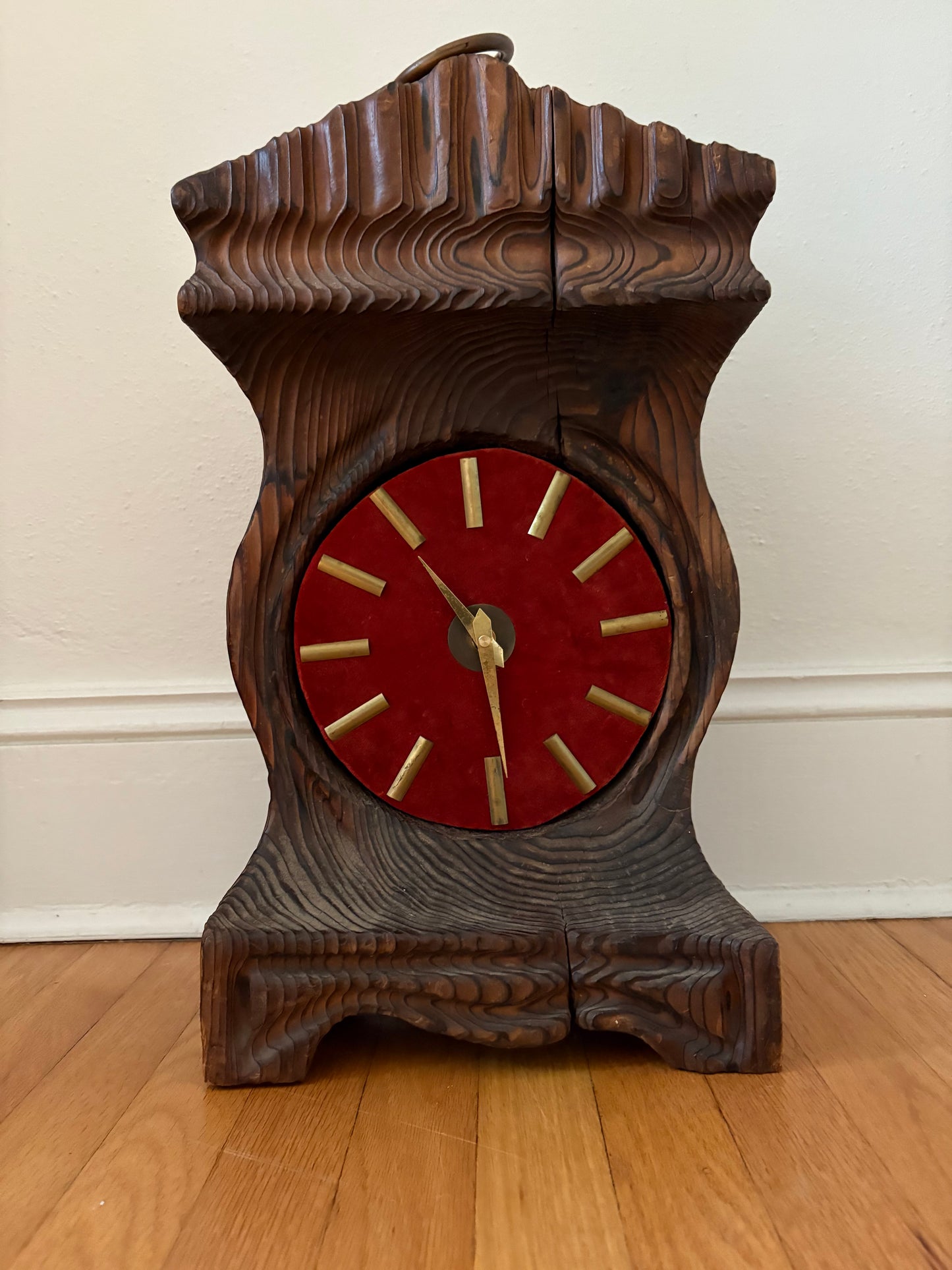 1970s Carved Wood Folk Art Clock (FREE SHIPPING)