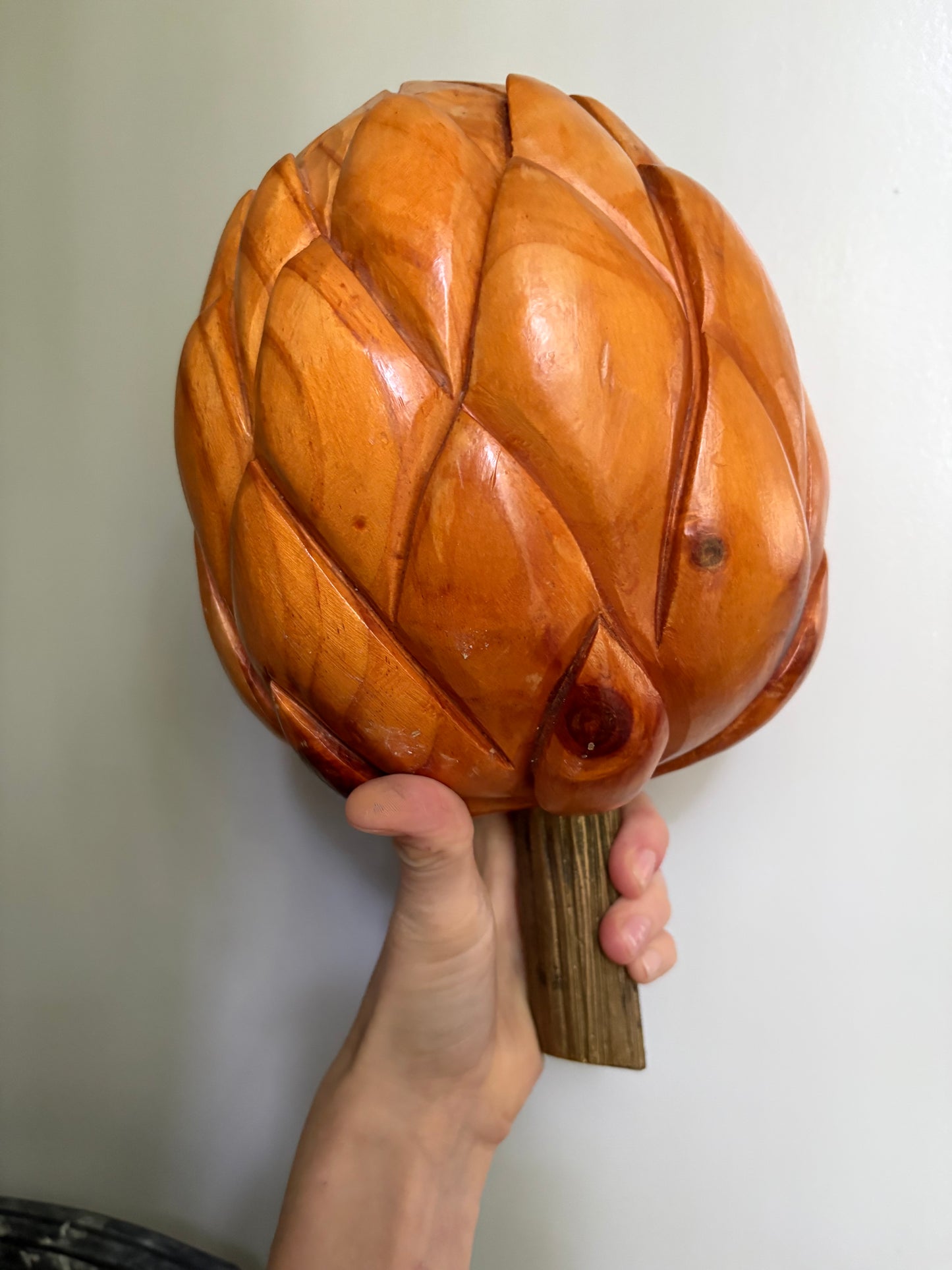 1980s Carved Wood and Brass Artichoke Sculpture (FREE SHIPPING)