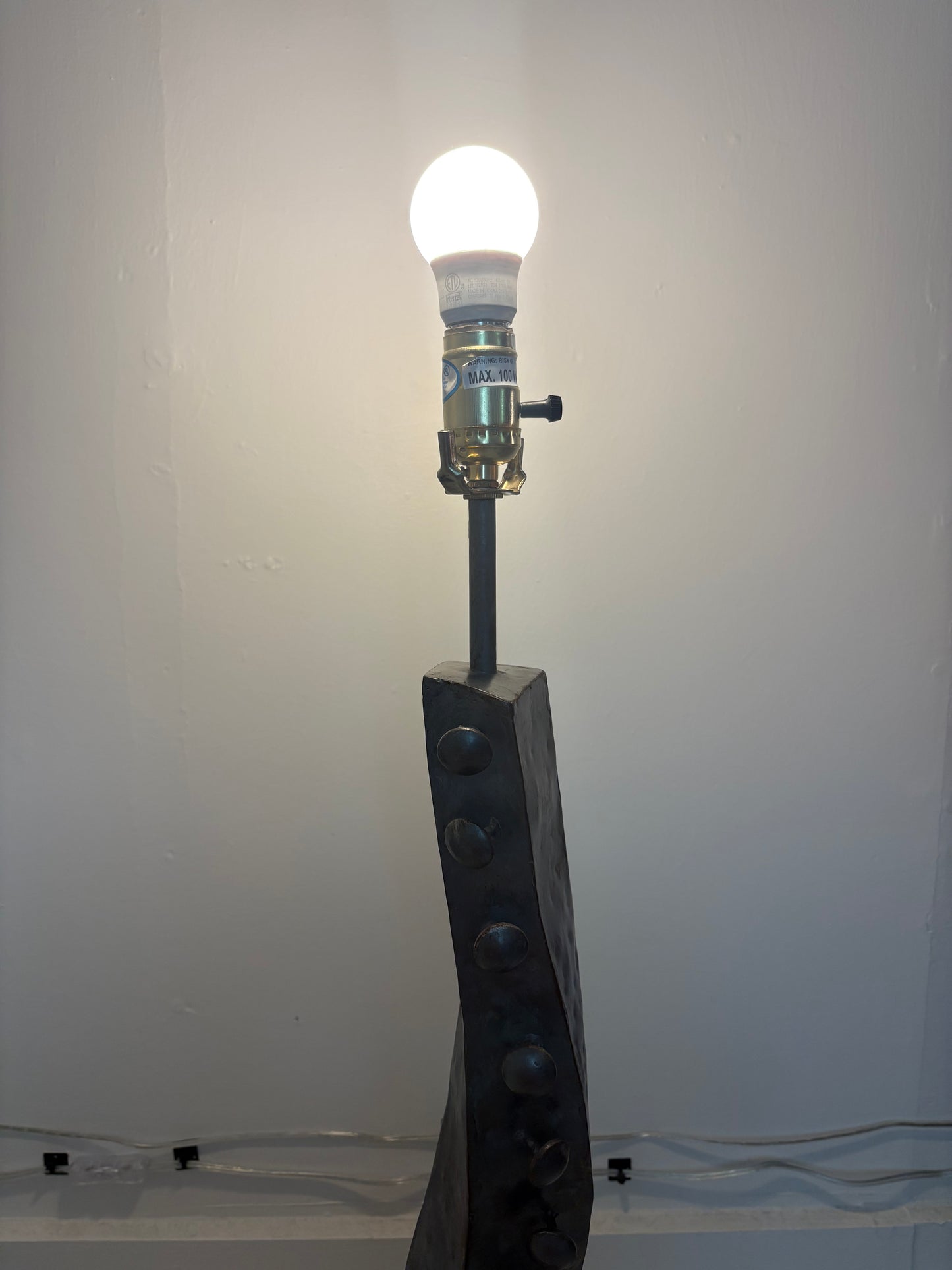 Modernist Hammered Metal Lamp with 1950s Shade (FREE SHIPPING)