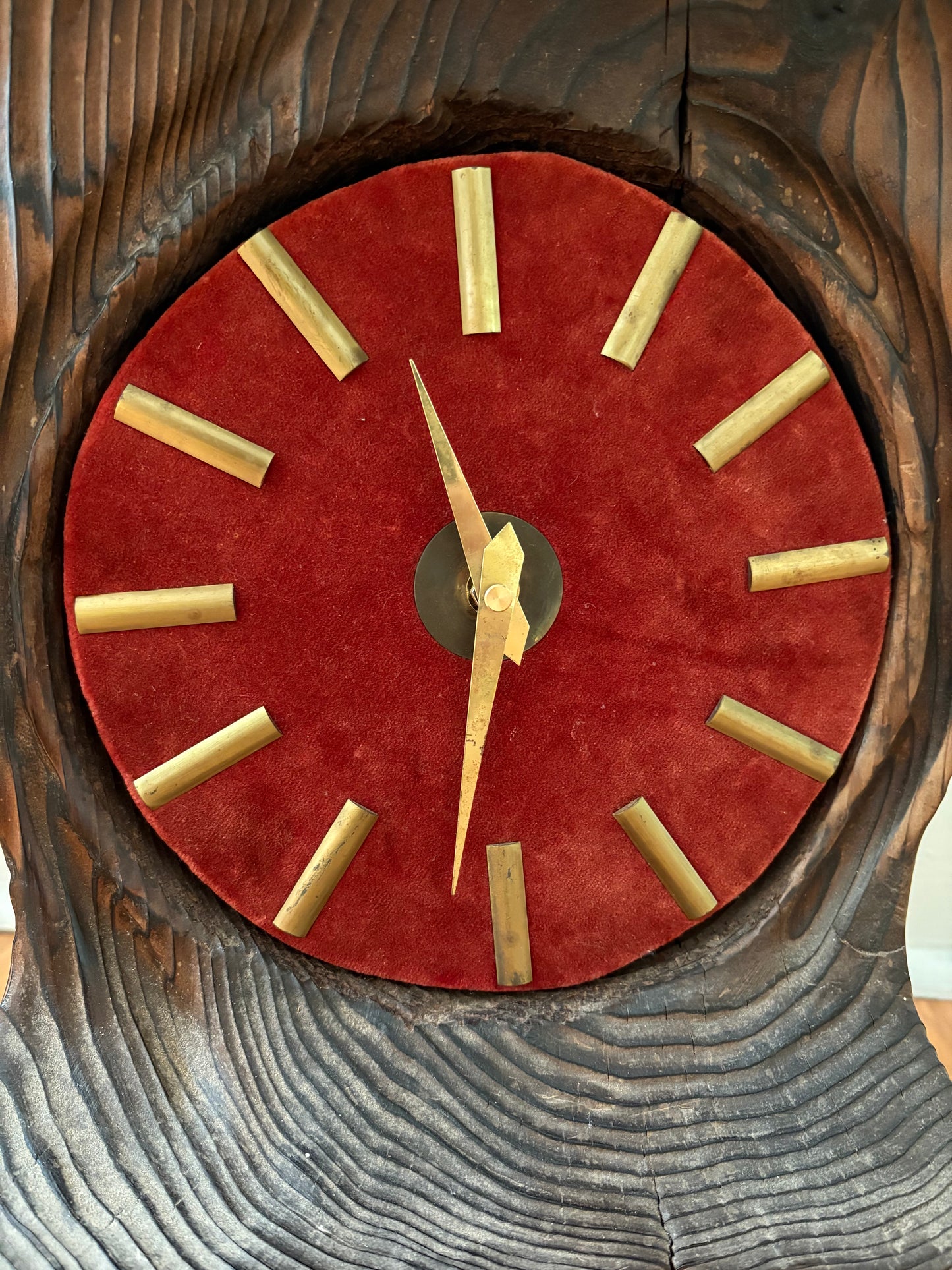 1970s Carved Wood Folk Art Clock (FREE SHIPPING)