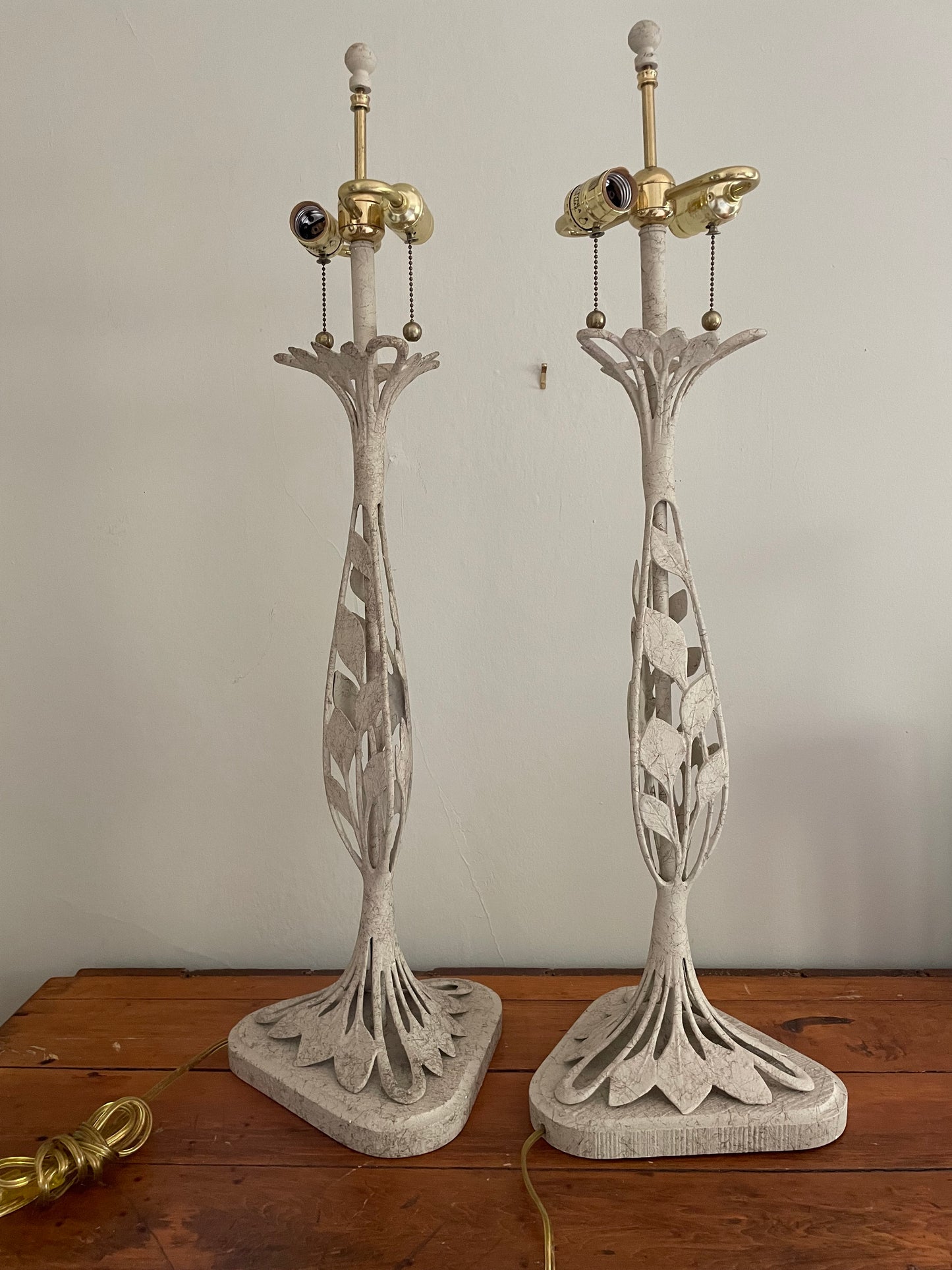 Pair of 1980s Art Nouveau  Frederick Cooper Lamps with Original Shades