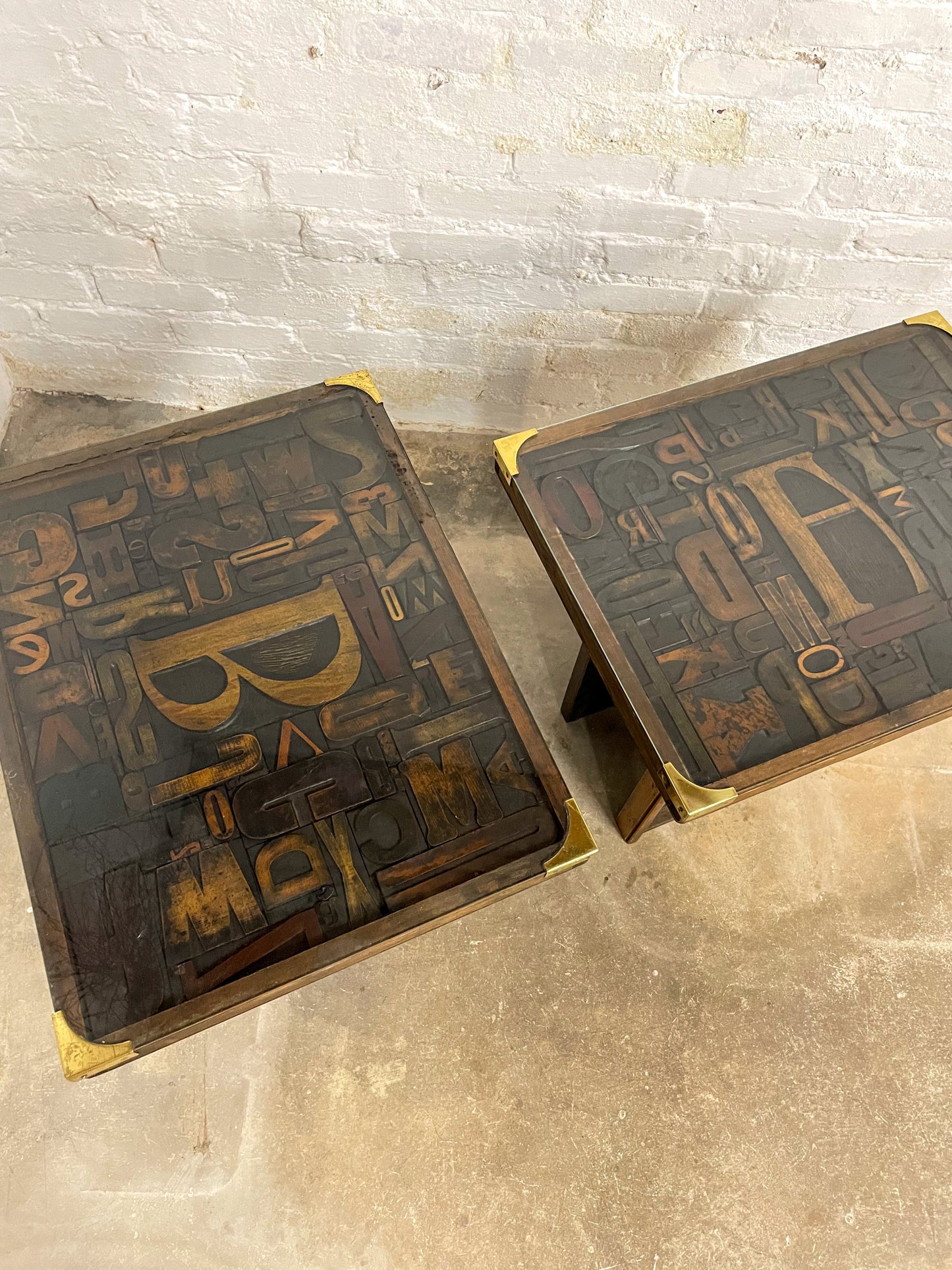 Antique Letter Press and Typecase Side Tables (Pair)