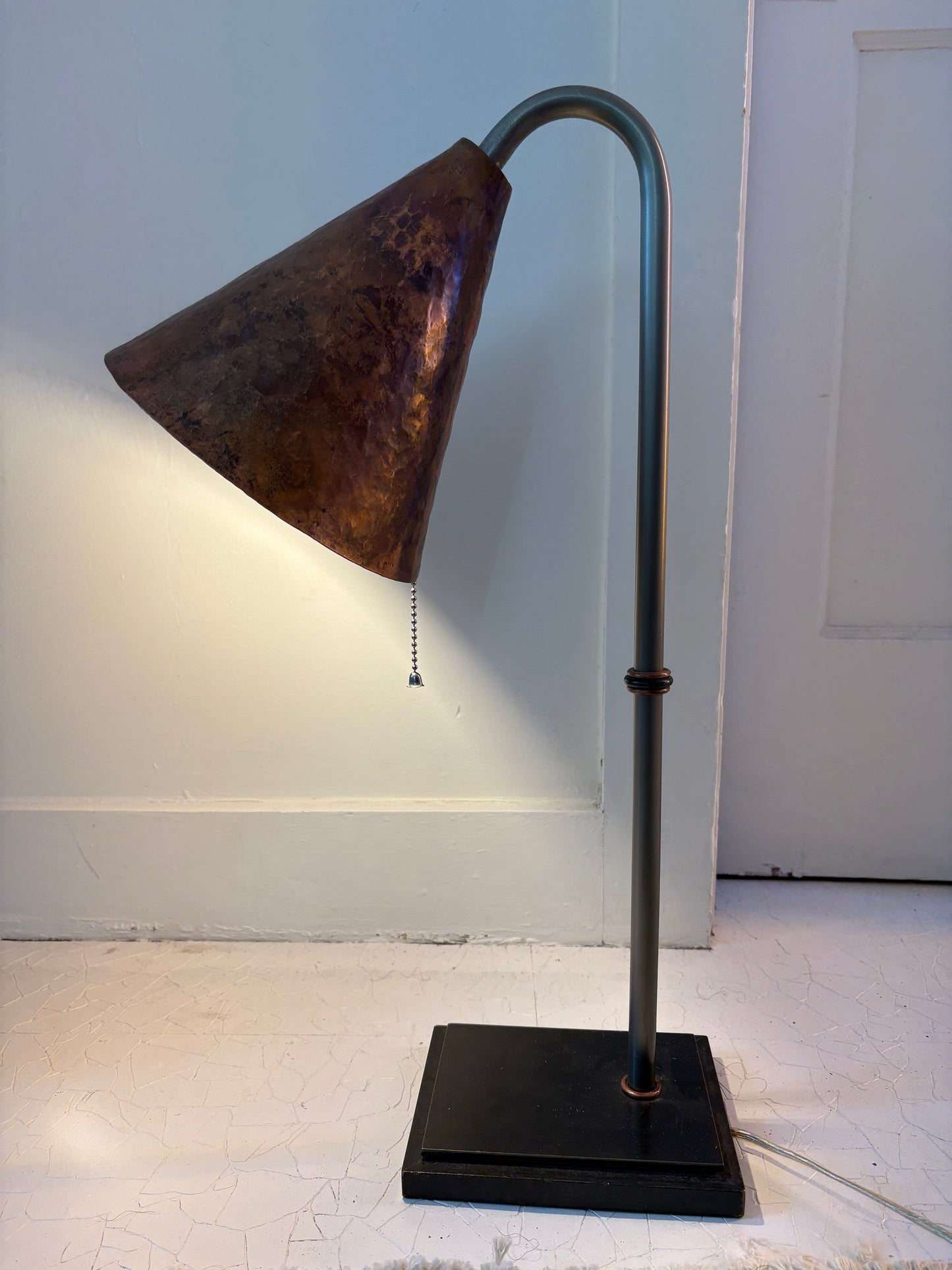 Art Deco Revival Hammered Copper and Welded Iron Lamp (FREE SHIPPING)