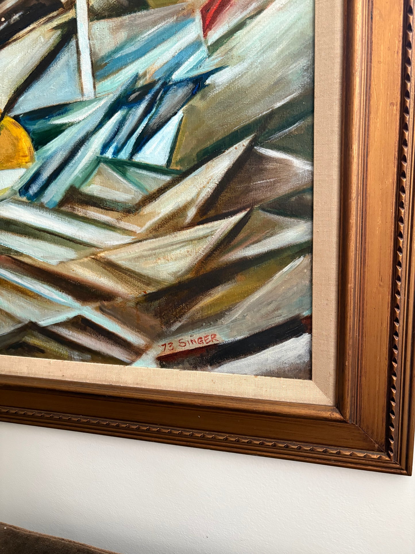1973 Abstract Cubist Original Art by Singer (FREE SHIPPING)