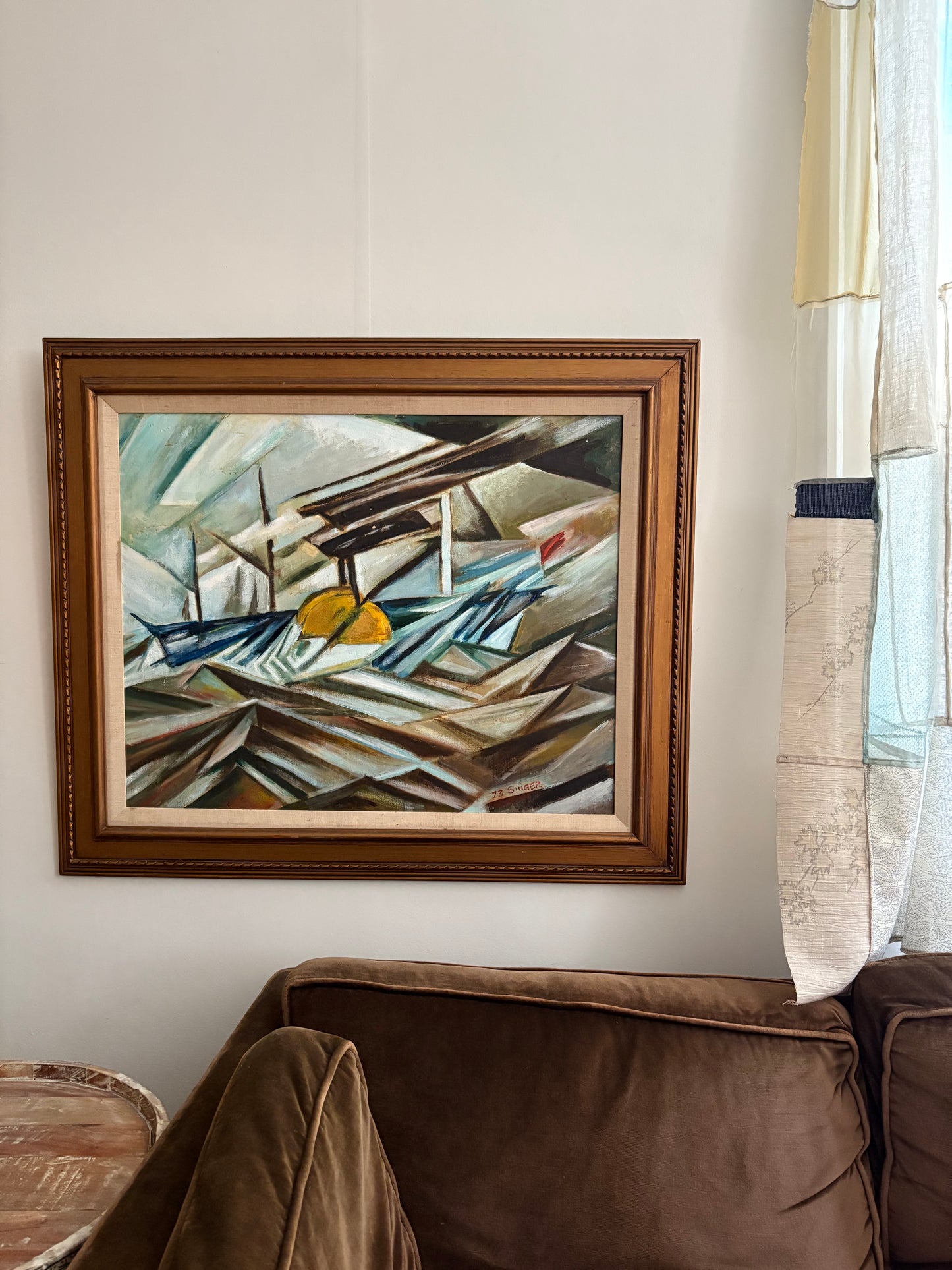 1973 Abstract Cubist Original Art by Singer (FREE SHIPPING)