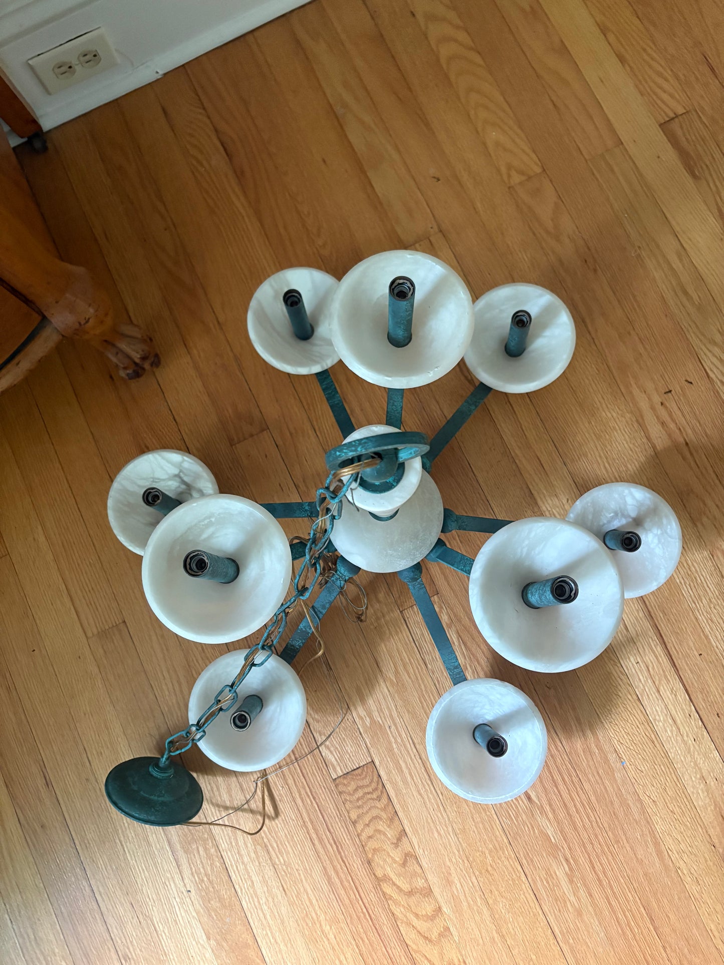 1980s Marble and Verdigris Copper Chandelier (FREE SHIPPING)