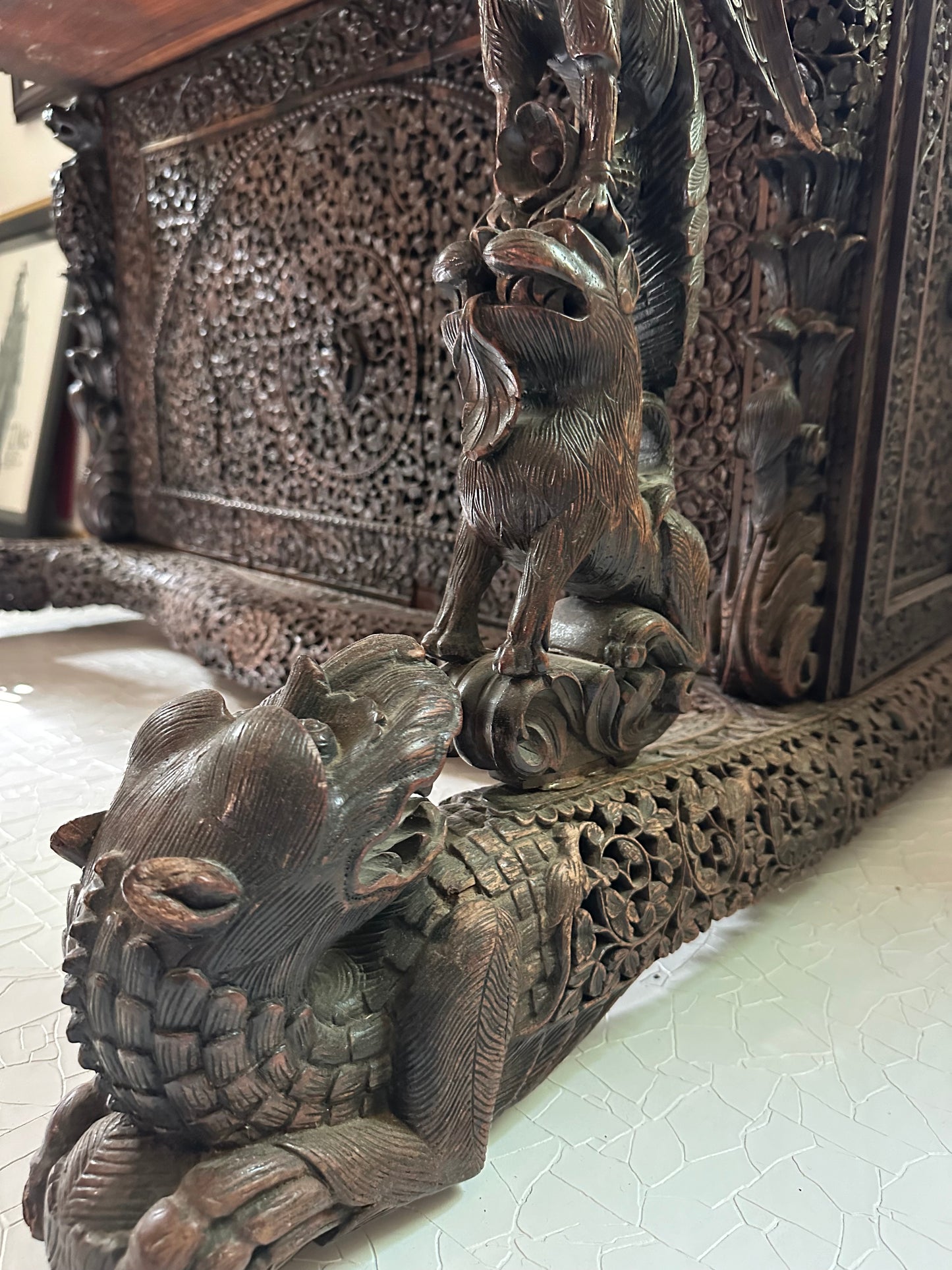 19th Century Hand-Carved Burmese Davenport Desk