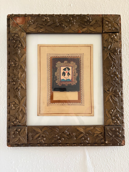 Miniature Watercolor Portrait in Floating Mats and Antique Frame (FREE SHIPPING)