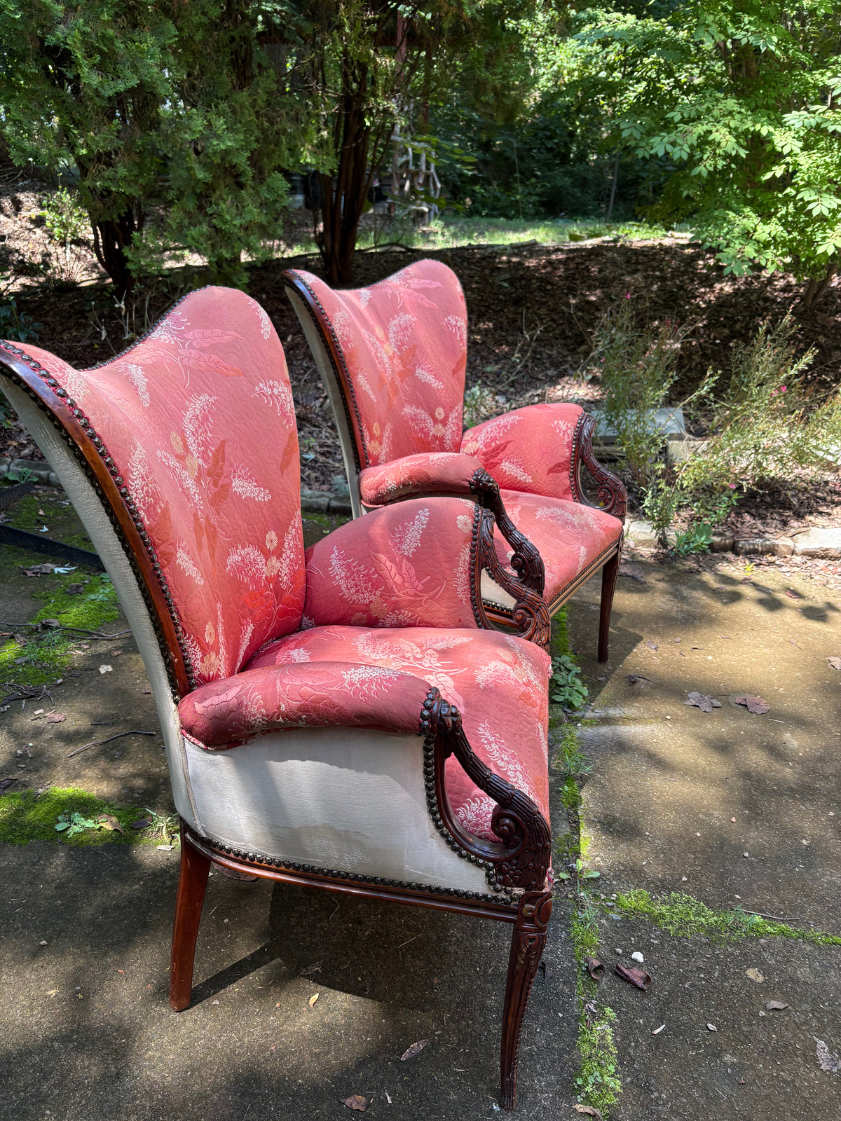 Pair of 1940s Grosfeld House French Feathered Wingback Chairs