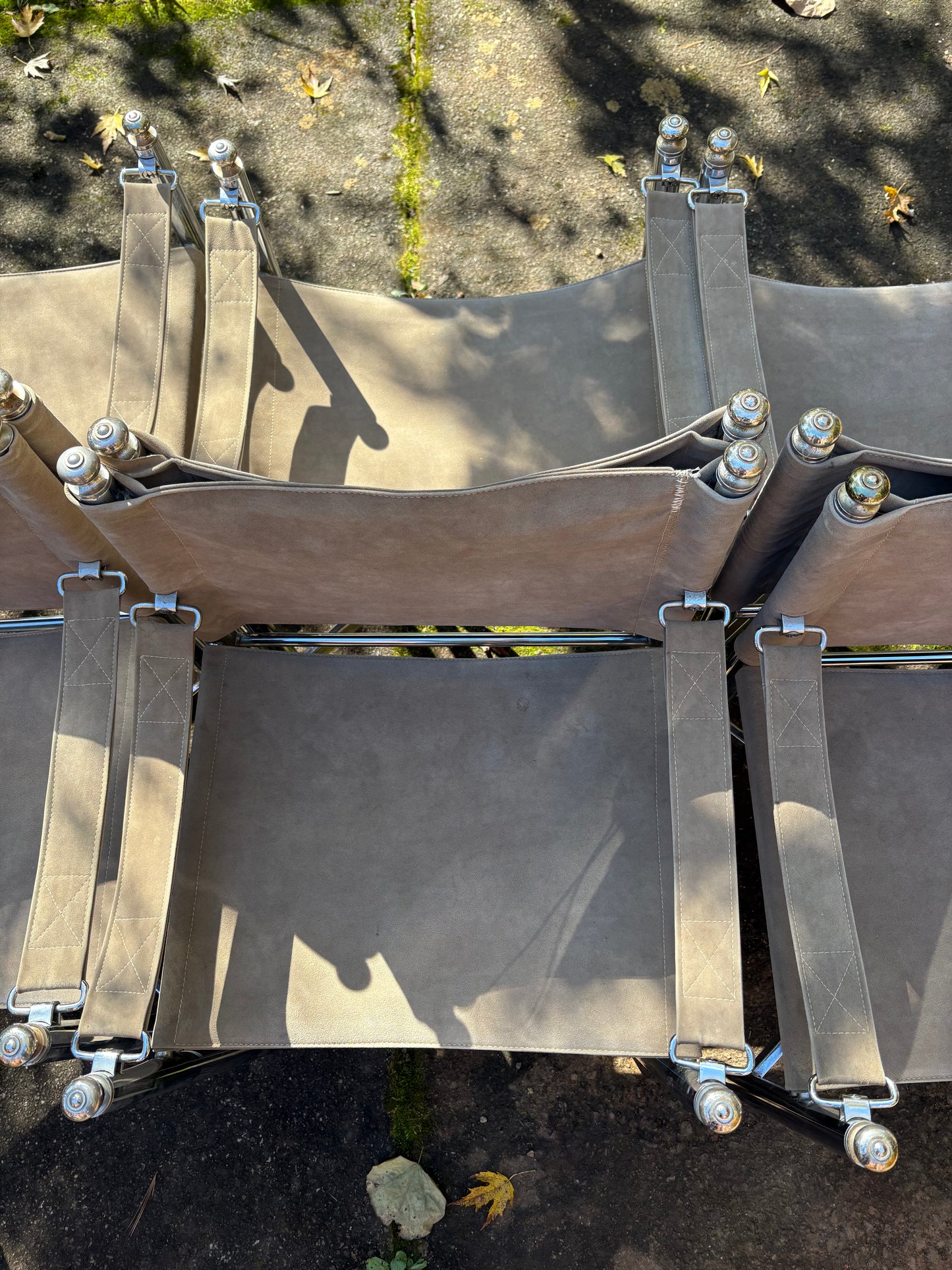 Set of 6 1960s Chrome & Suede Pace Furniture Collection Campaign Chairs