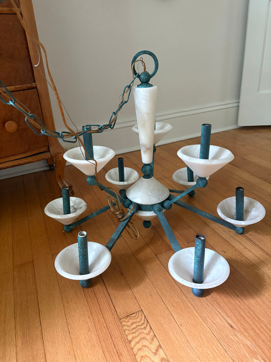1980s Marble and Verdigris Copper Chandelier (FREE SHIPPING)