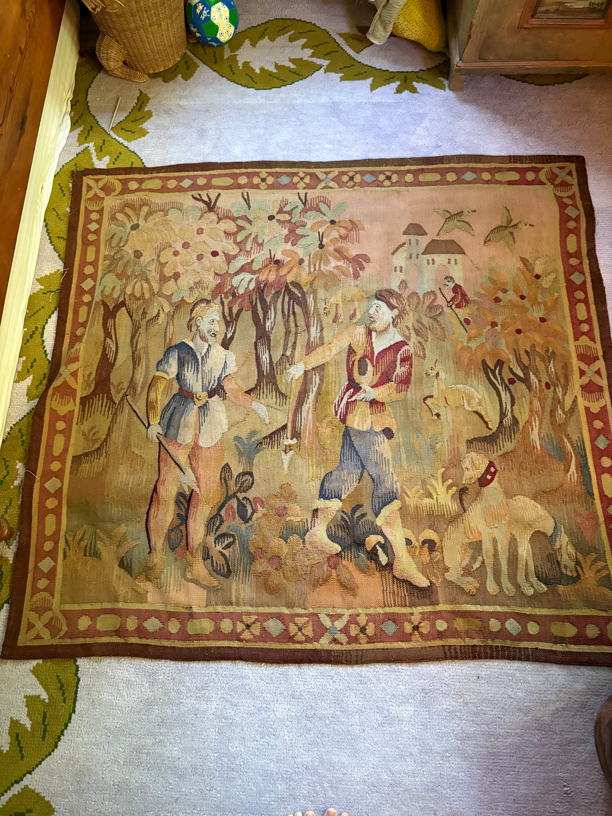 Mid 20th Century Earth Toned Wool Hunting Tapestry (FREE SHIPPING)