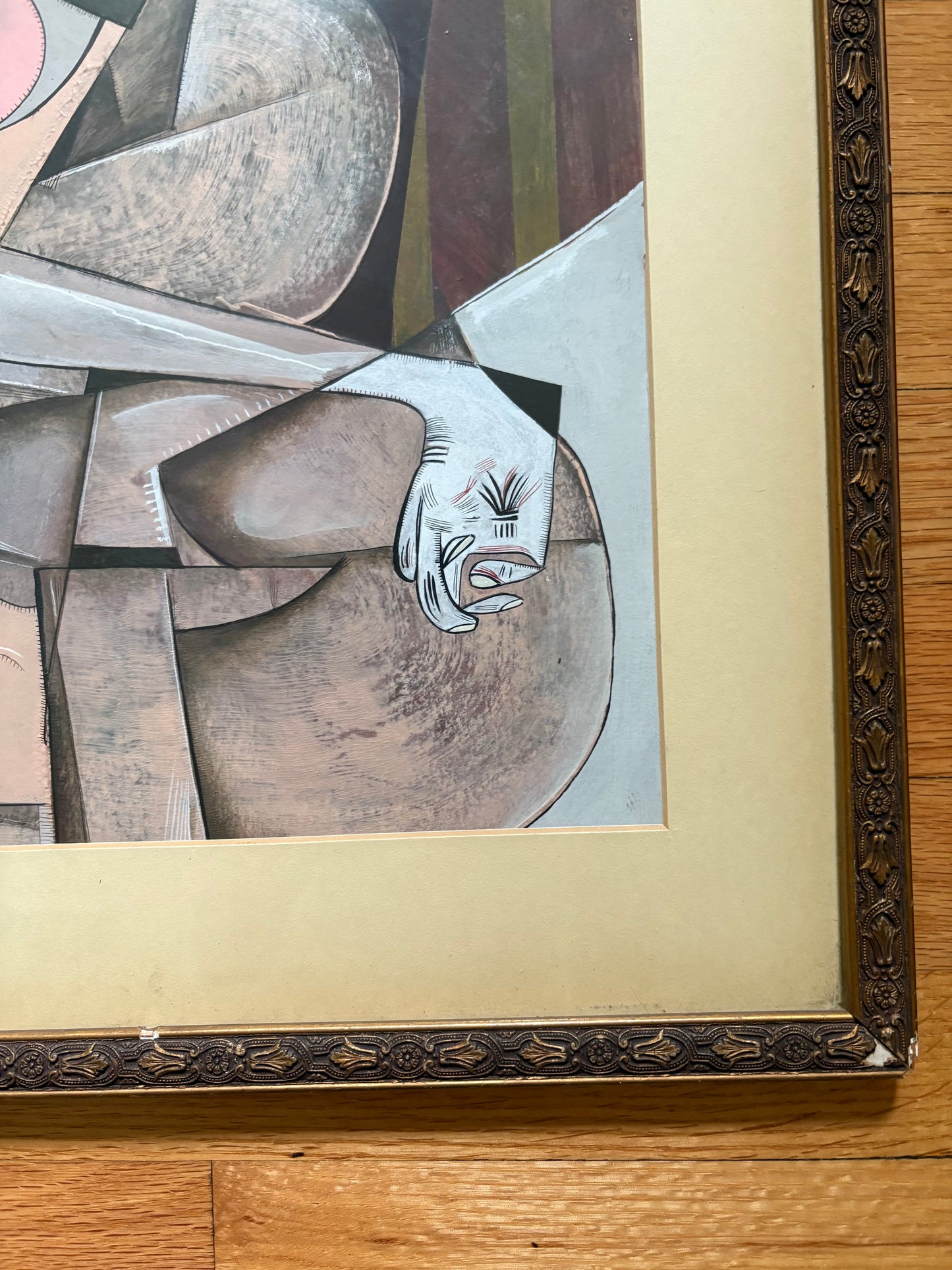 Modern Cubist Nude Original in Antique Art Nouveau Frame (FREE SHIPPING)