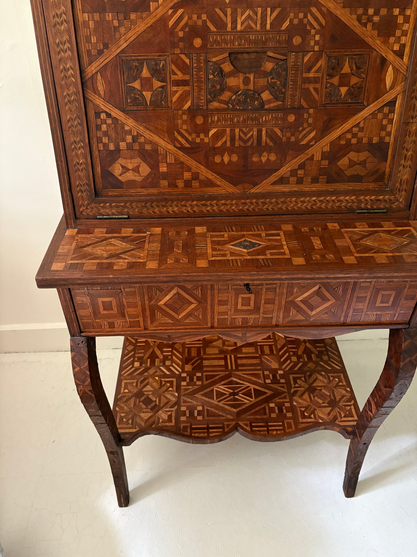 Antique American Marquetry Desk, Chair and Inner Box