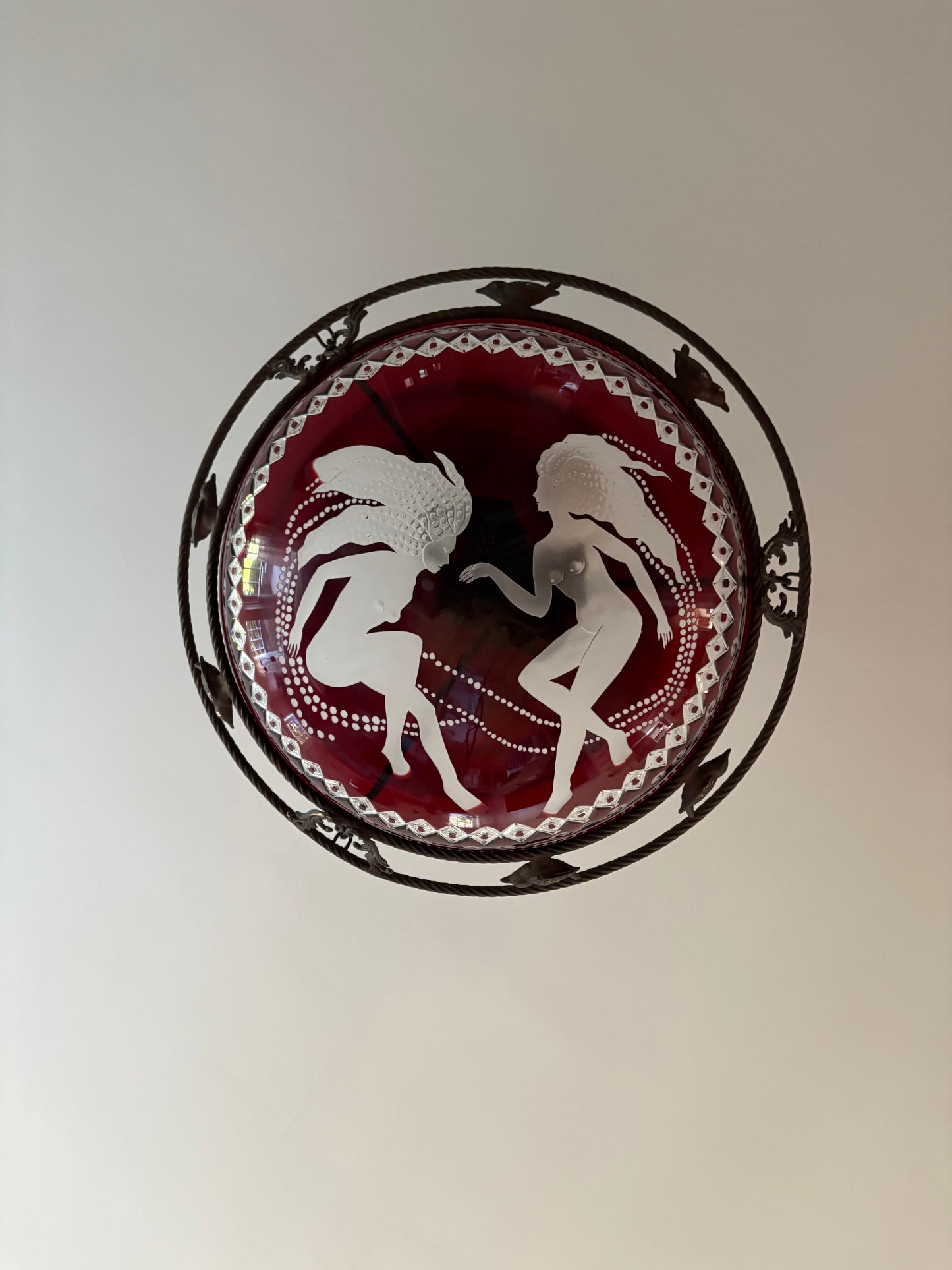 Custom Engraved Glass Flycatcher Pendant Light Reminiscent of René Lalique (FREE SHIPPING)